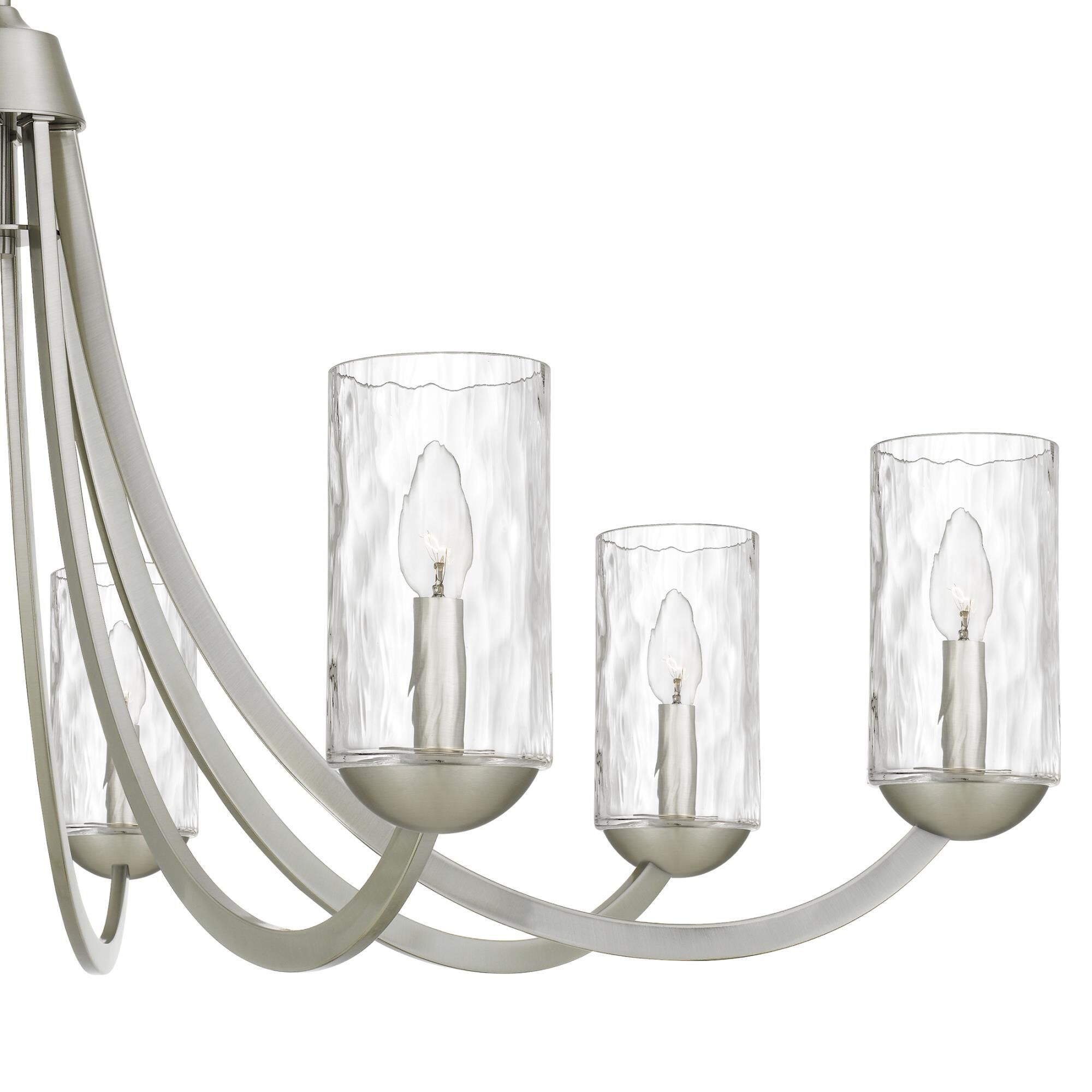 Shown in Brushed Nickel finish and Clear Water Glass shade