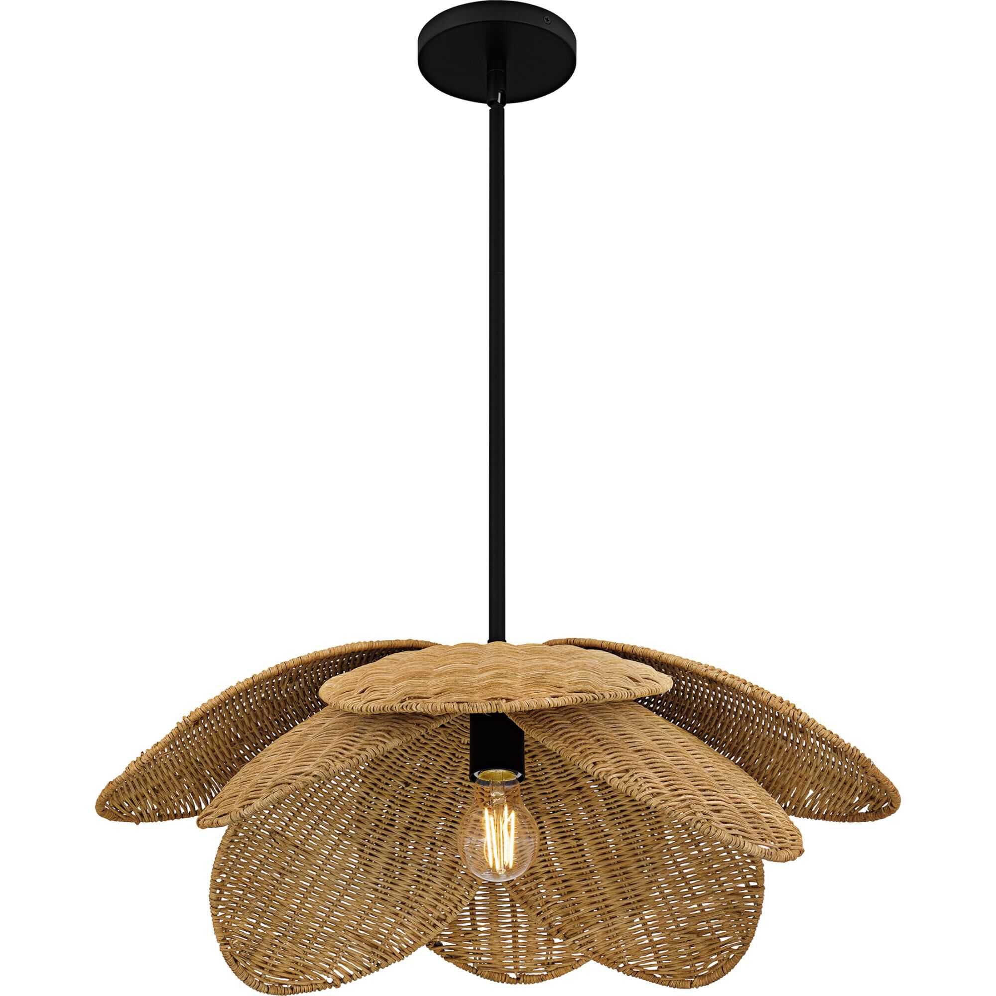Shown in Matte Black finish and Rattan shade