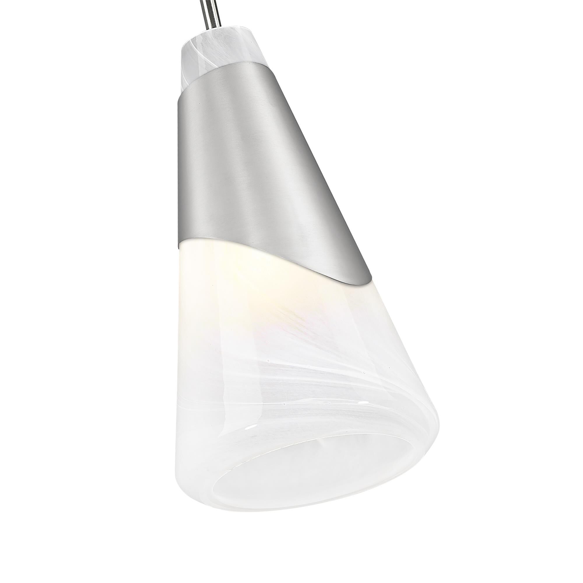 Shown in Brushed Nickel finish and White Swirl glass and White Swirl shade