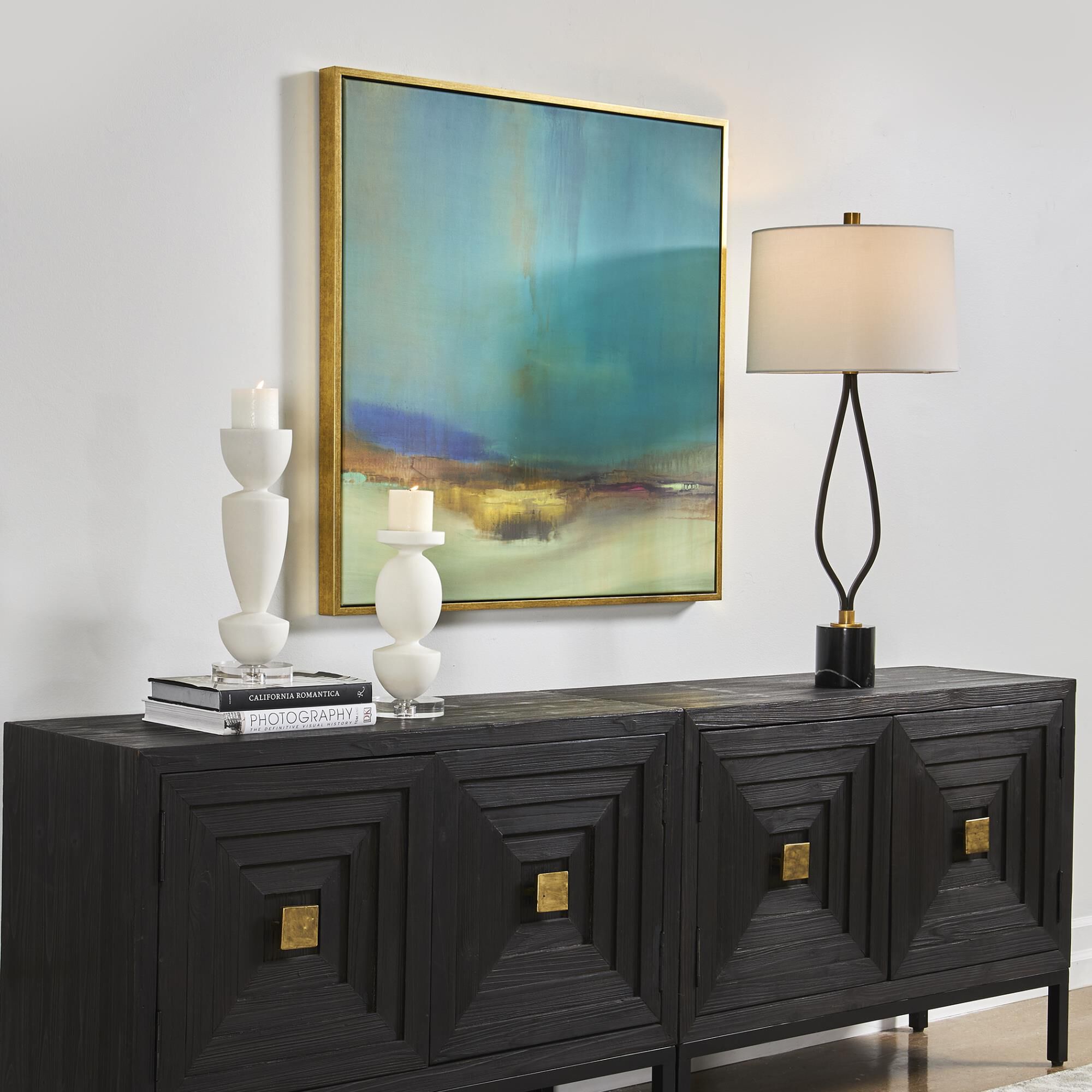 Shown in Solid Wood Gallery Frame With Gold Finish. finish