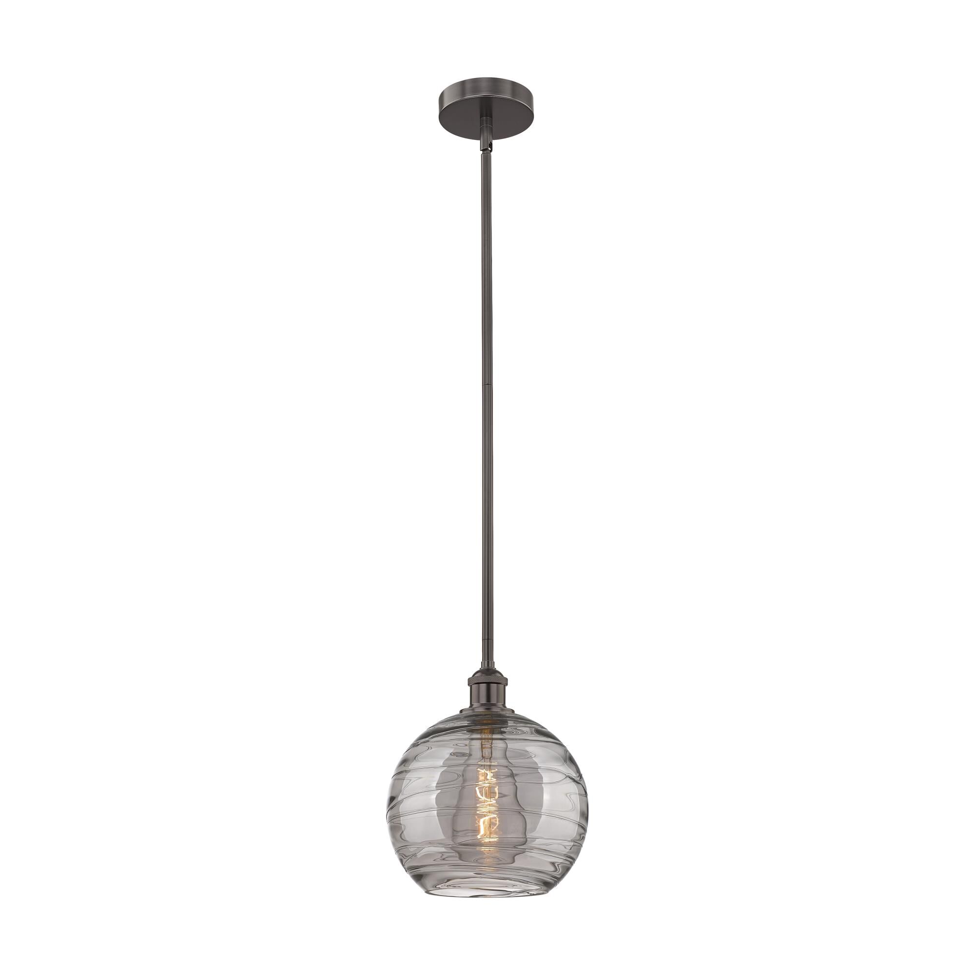 Shown in Oil Rubbed Bronze finish and Light Smoke Deco Swirl glass