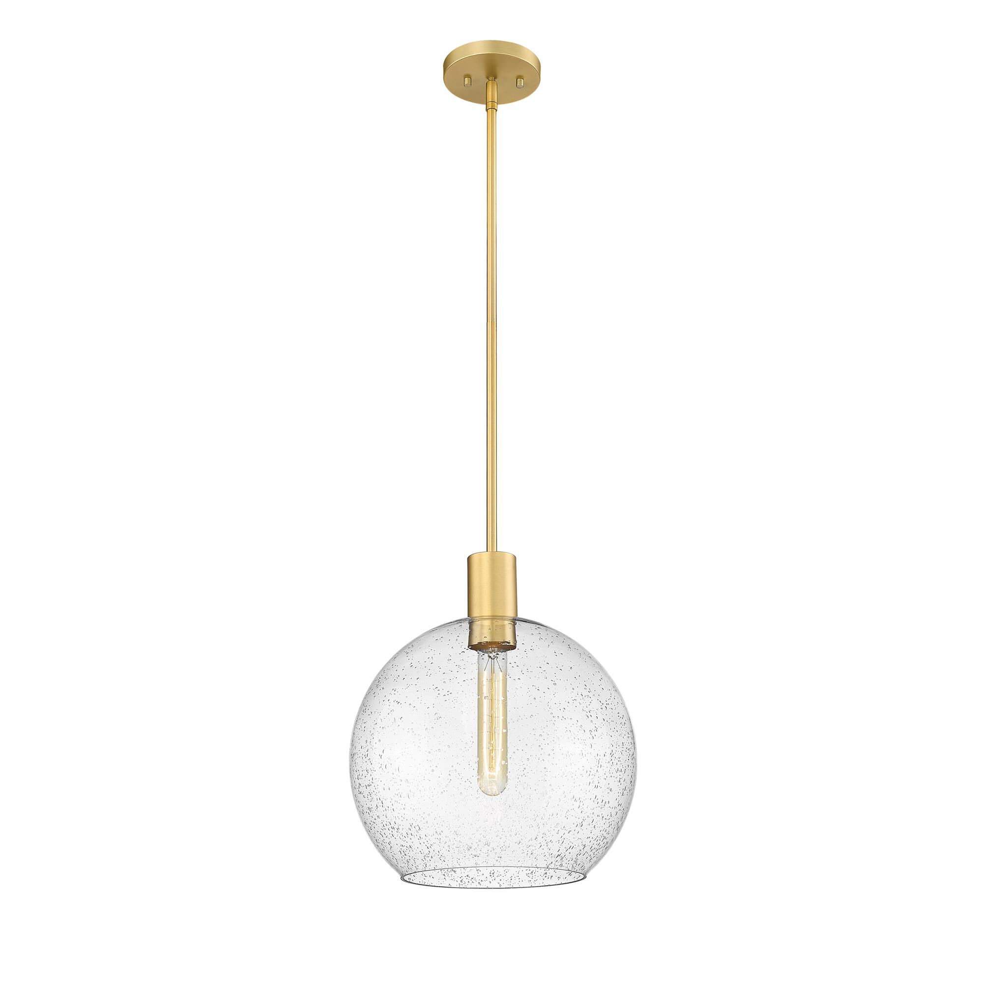 Shown in Olde Brass finish and Clear Seedy glass