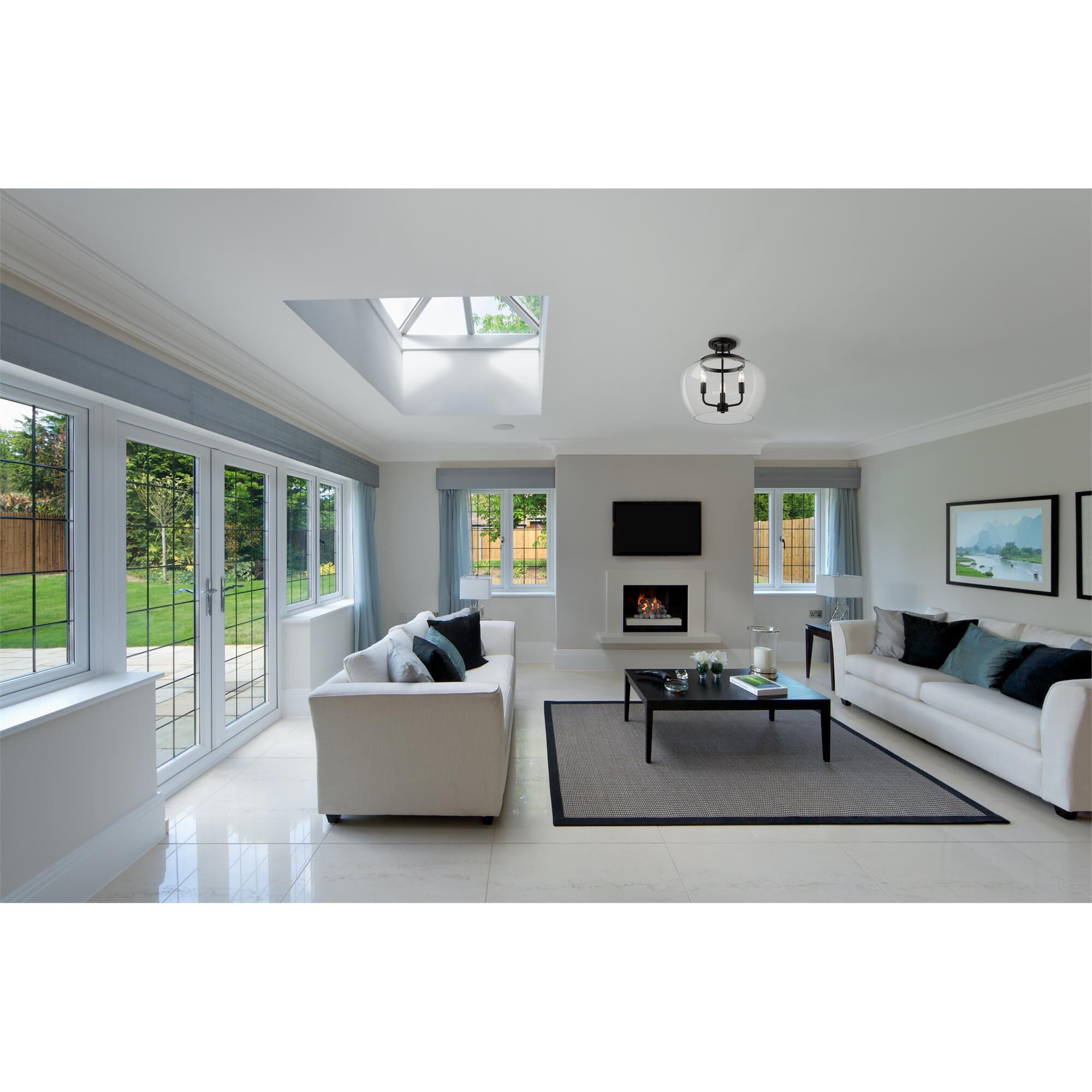 Shown in Matte Black finish and Glass shade