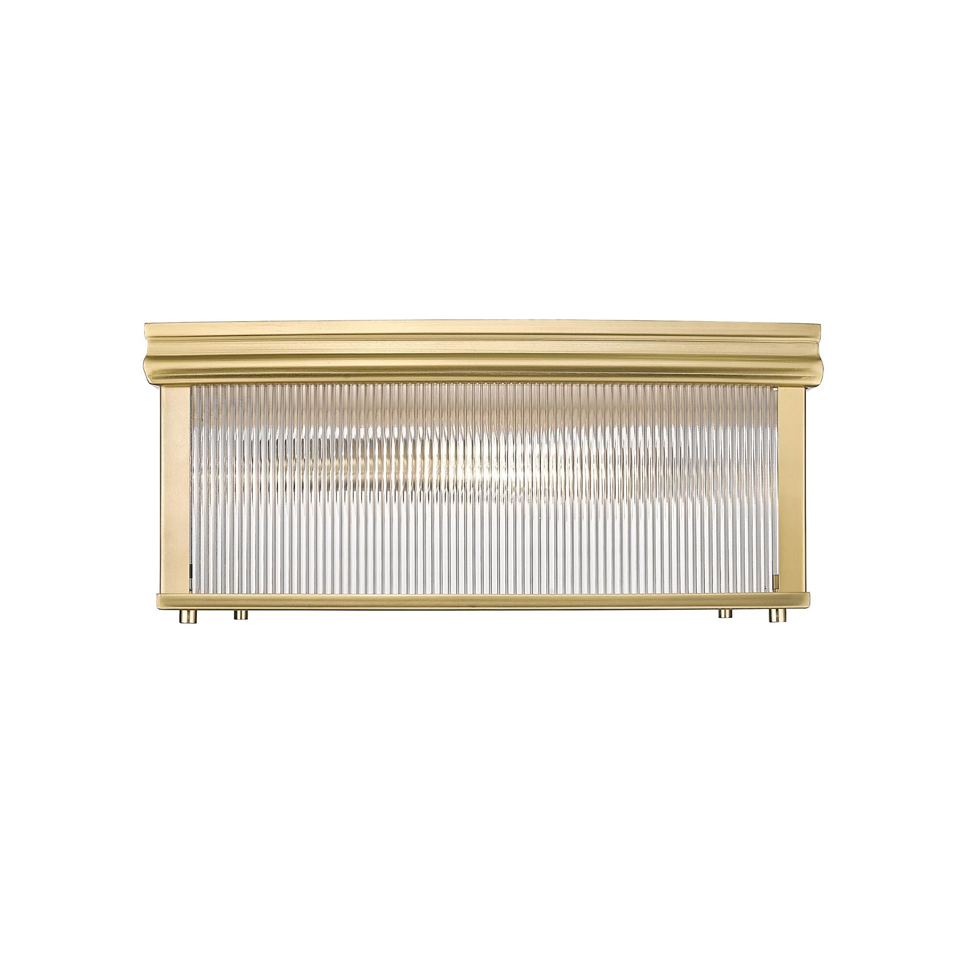 Shown in Modern Gold finish and Clear Ribbed glass and Clear Ribbed shade