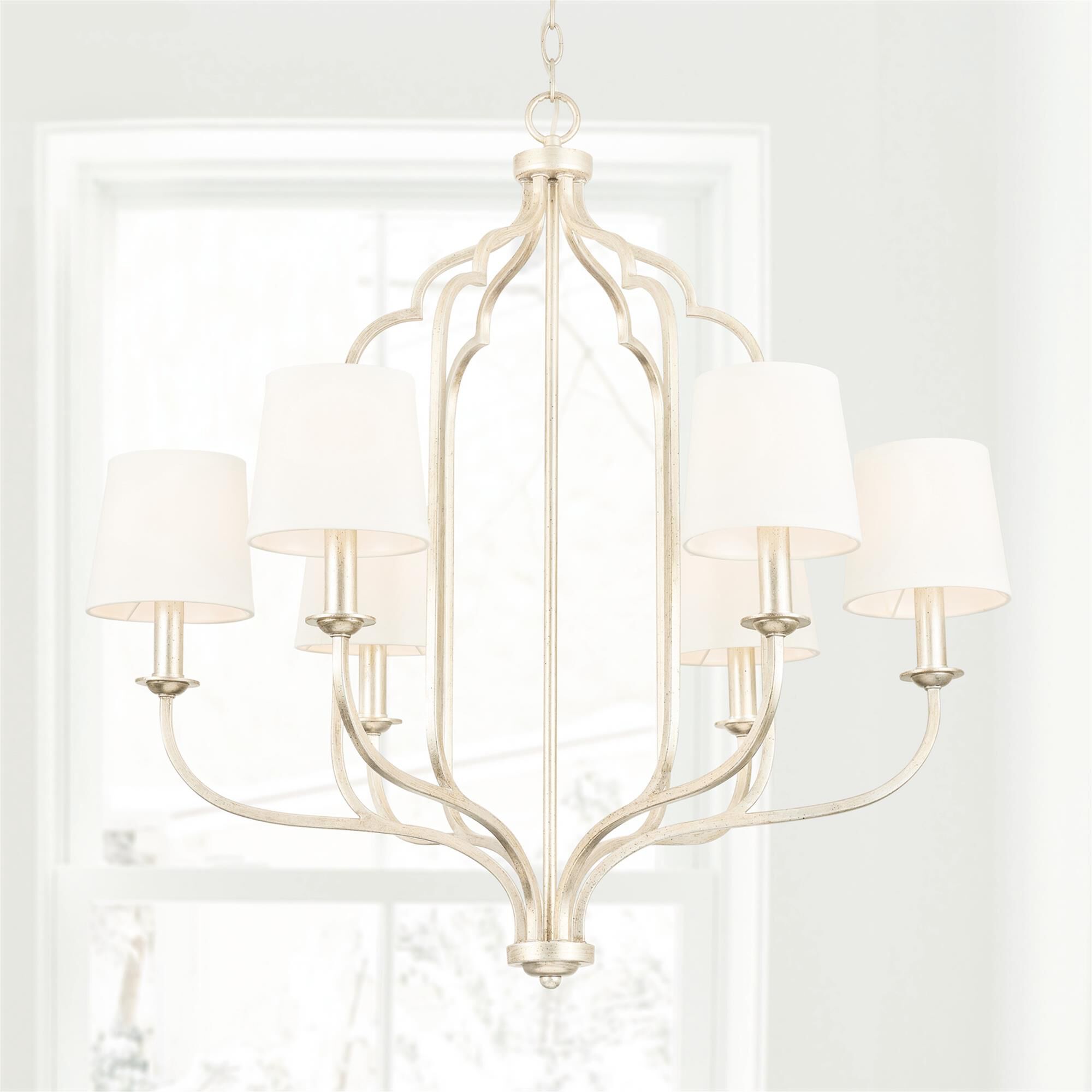 Shown in Winter Gold finish and 698 glass and White Stay-Straight Fabric s shade