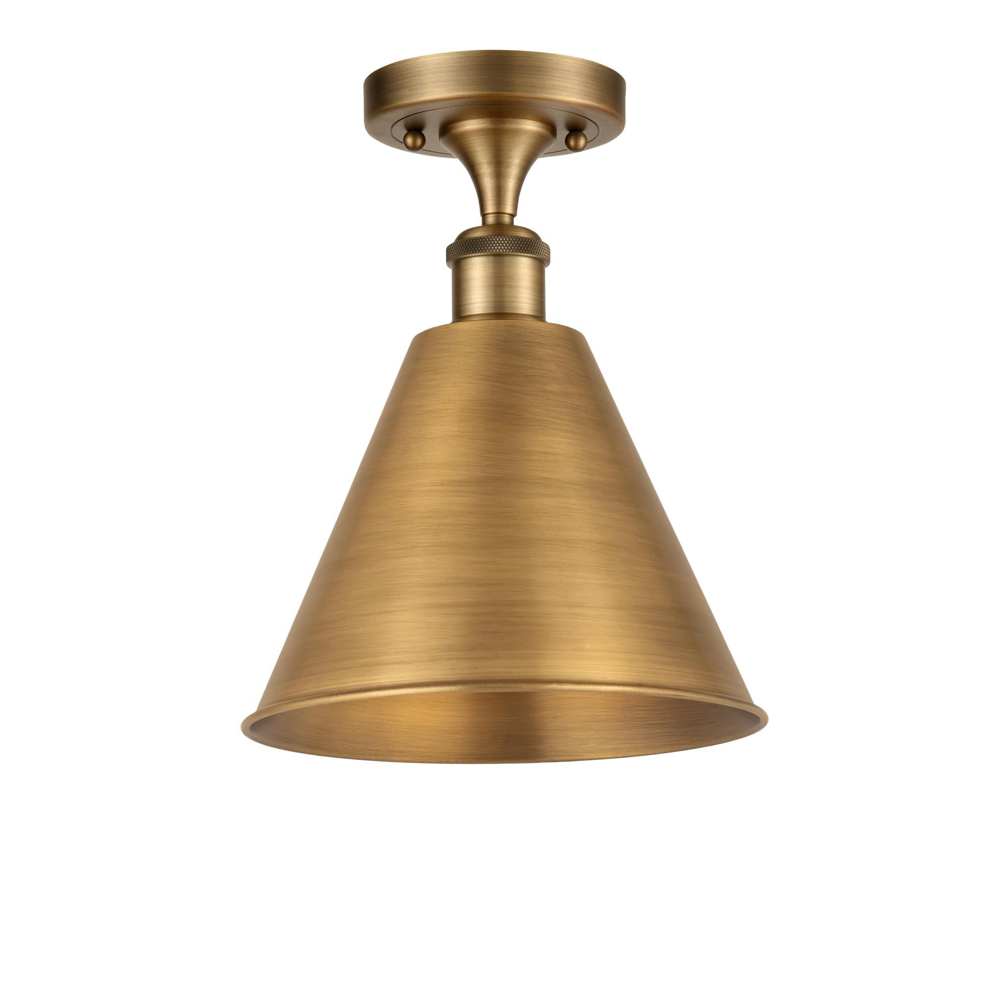 Shown in Brushed Brass finish and Brushed Brass Ballston Cone shade