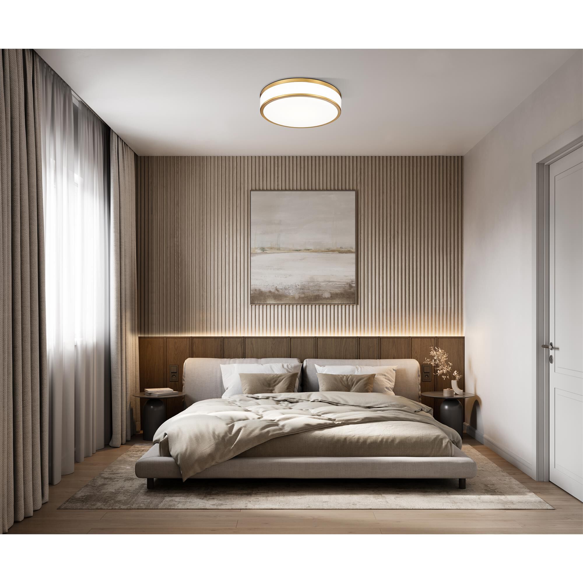 Shown in Modern Gold finish and Frosted glass and Frosted shade
