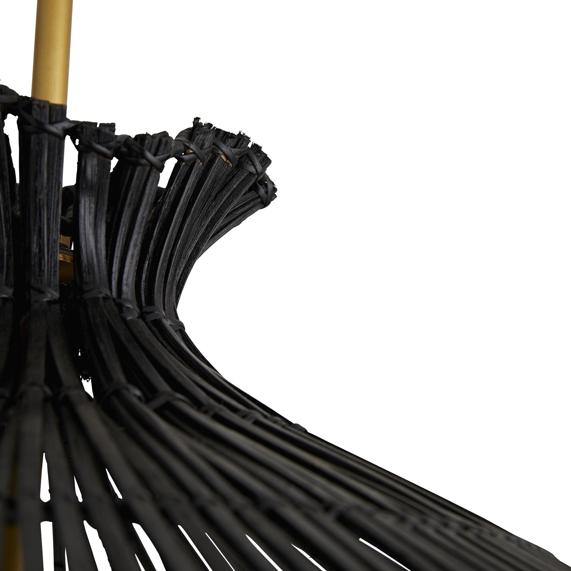 Shown in Antique Brass finish and Black Rattan Outer - Natural Rattan Inner shade