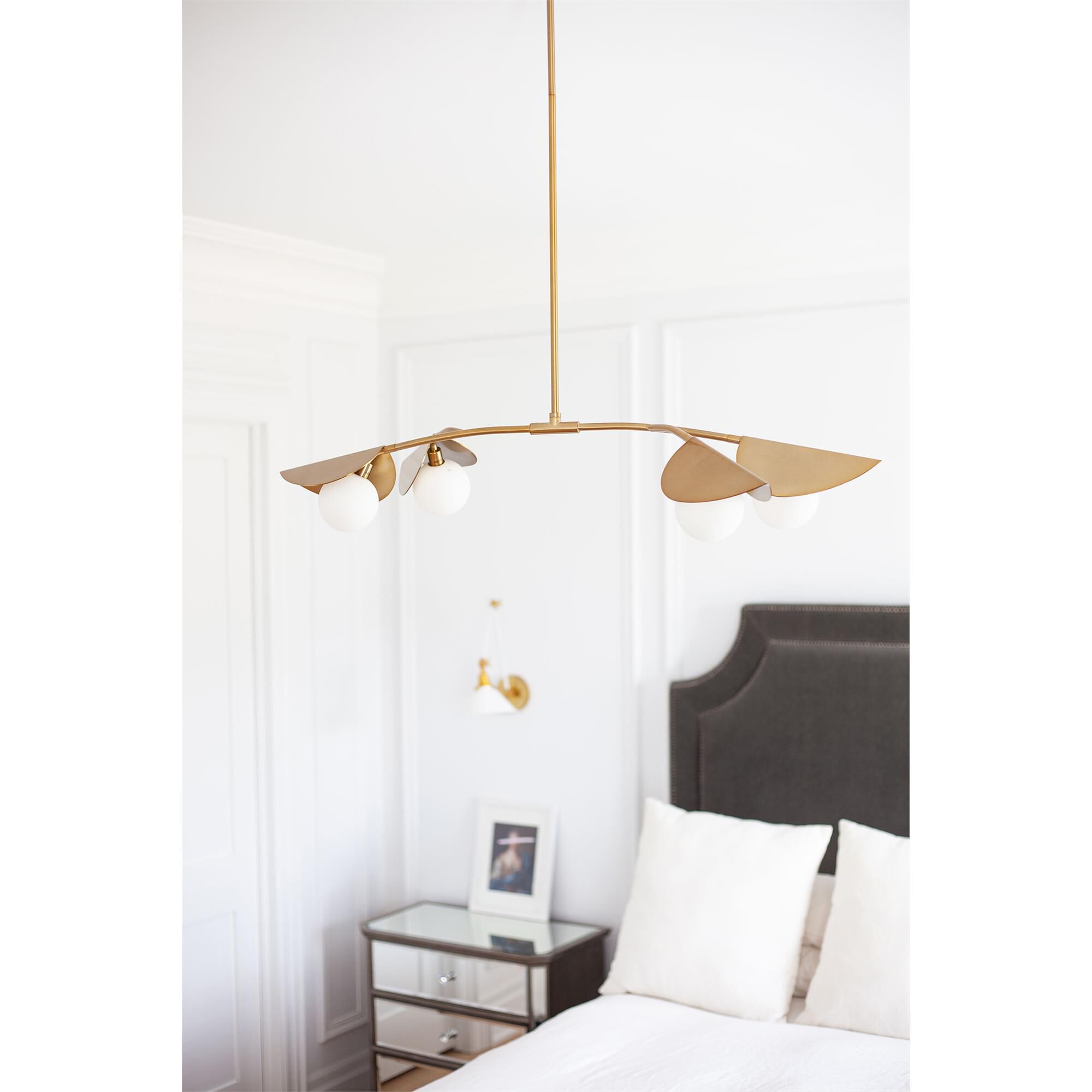 Shown in Aged Brass and White finish and Aged Brass Dome shade