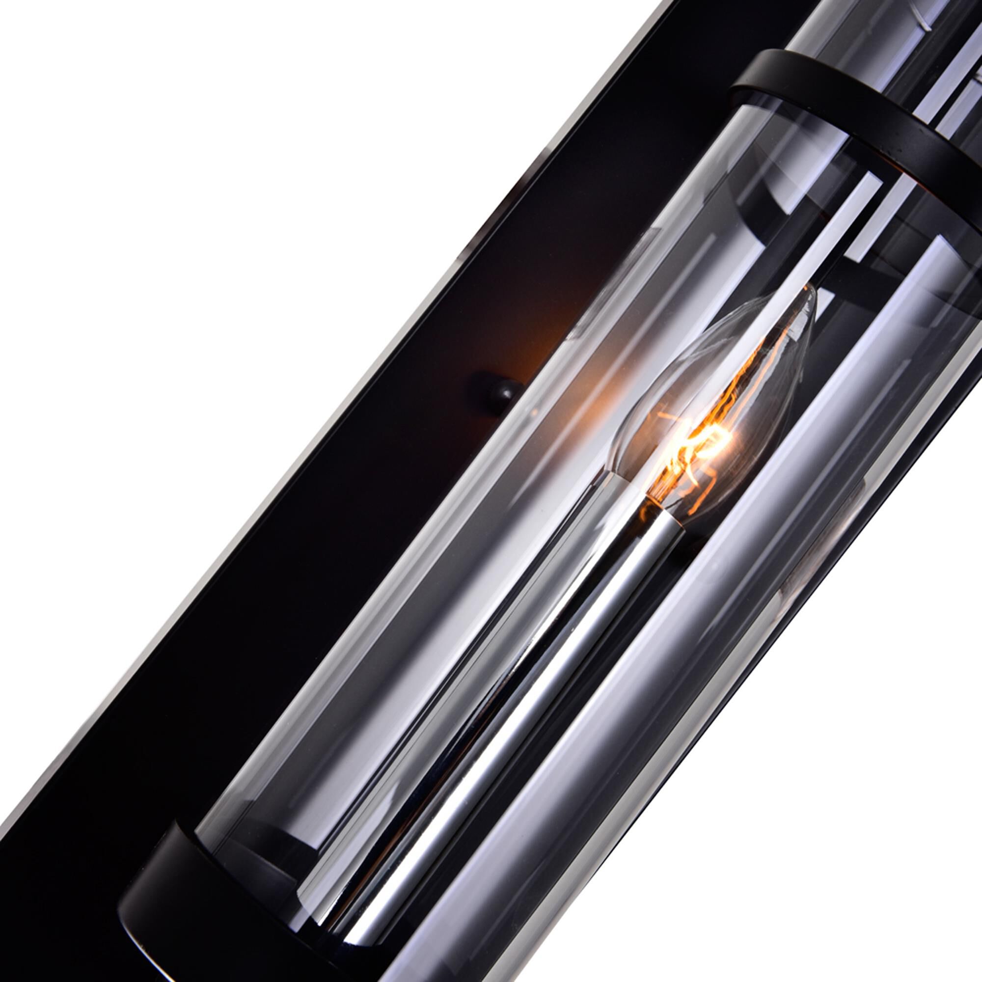 Shown in Black finish and Clear shade