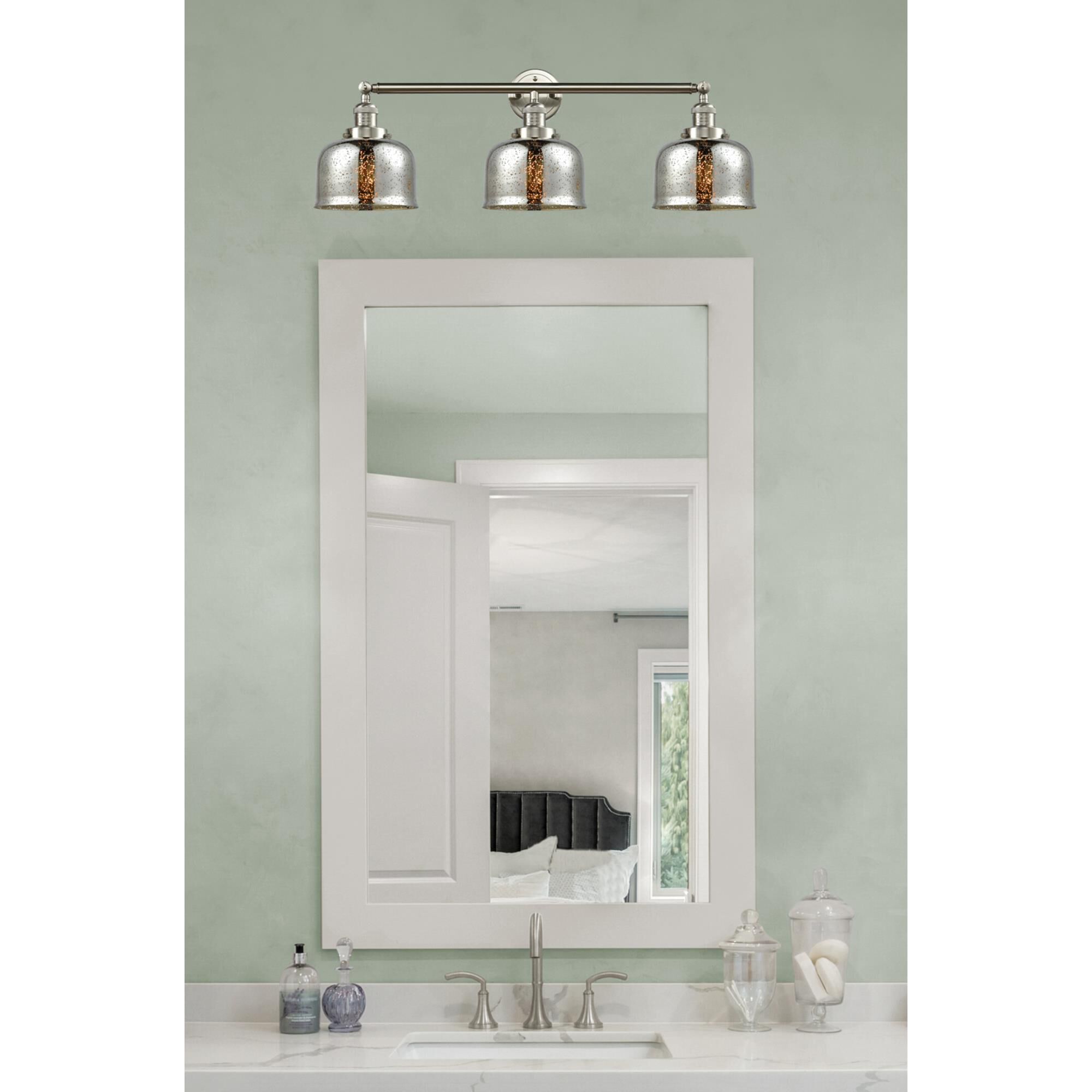 Shown in Brushed Satin Nickel finish and Silver Plated Mercury Large Bell glass