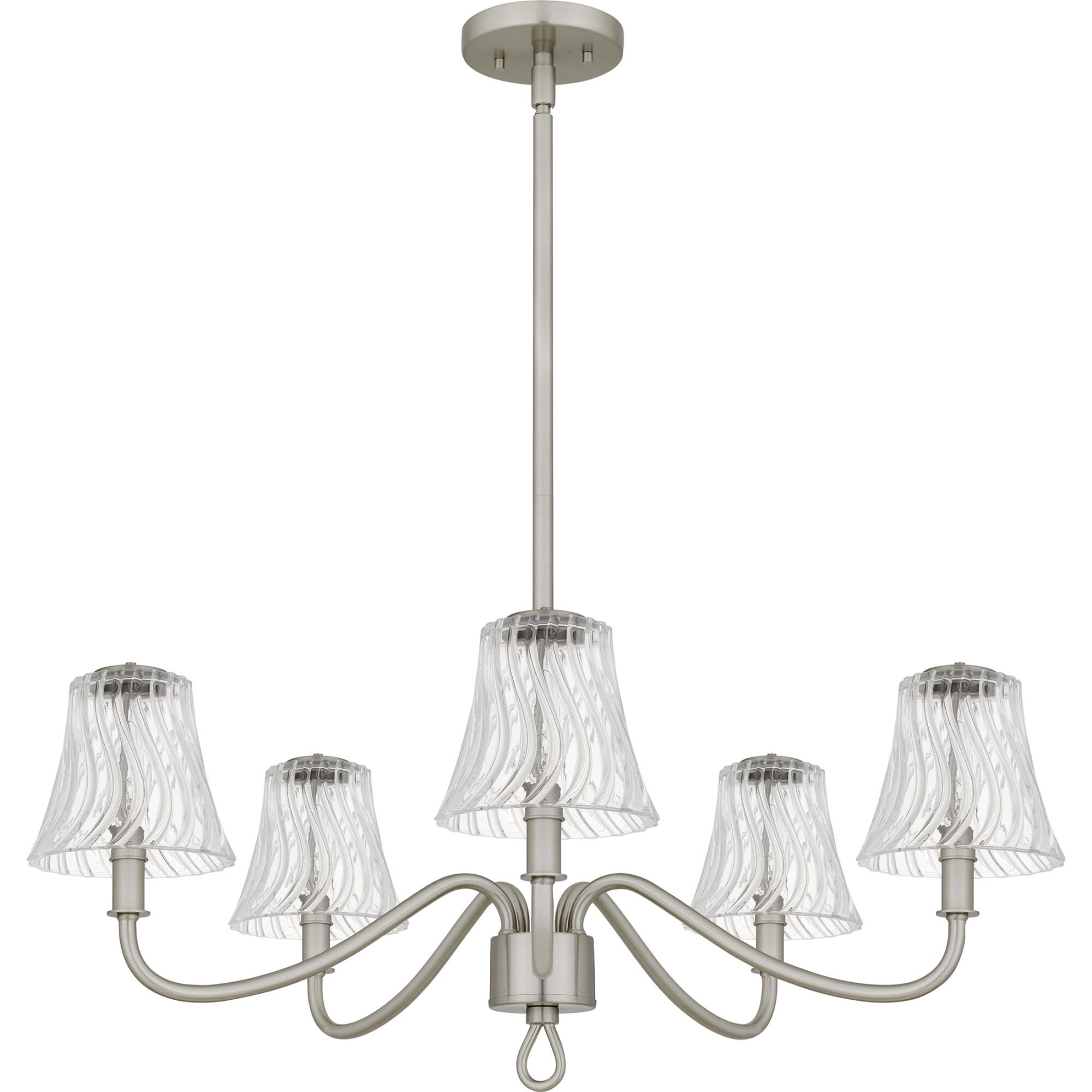 Shown in Brushed Nickel finish and Clear Swirl Glass shade