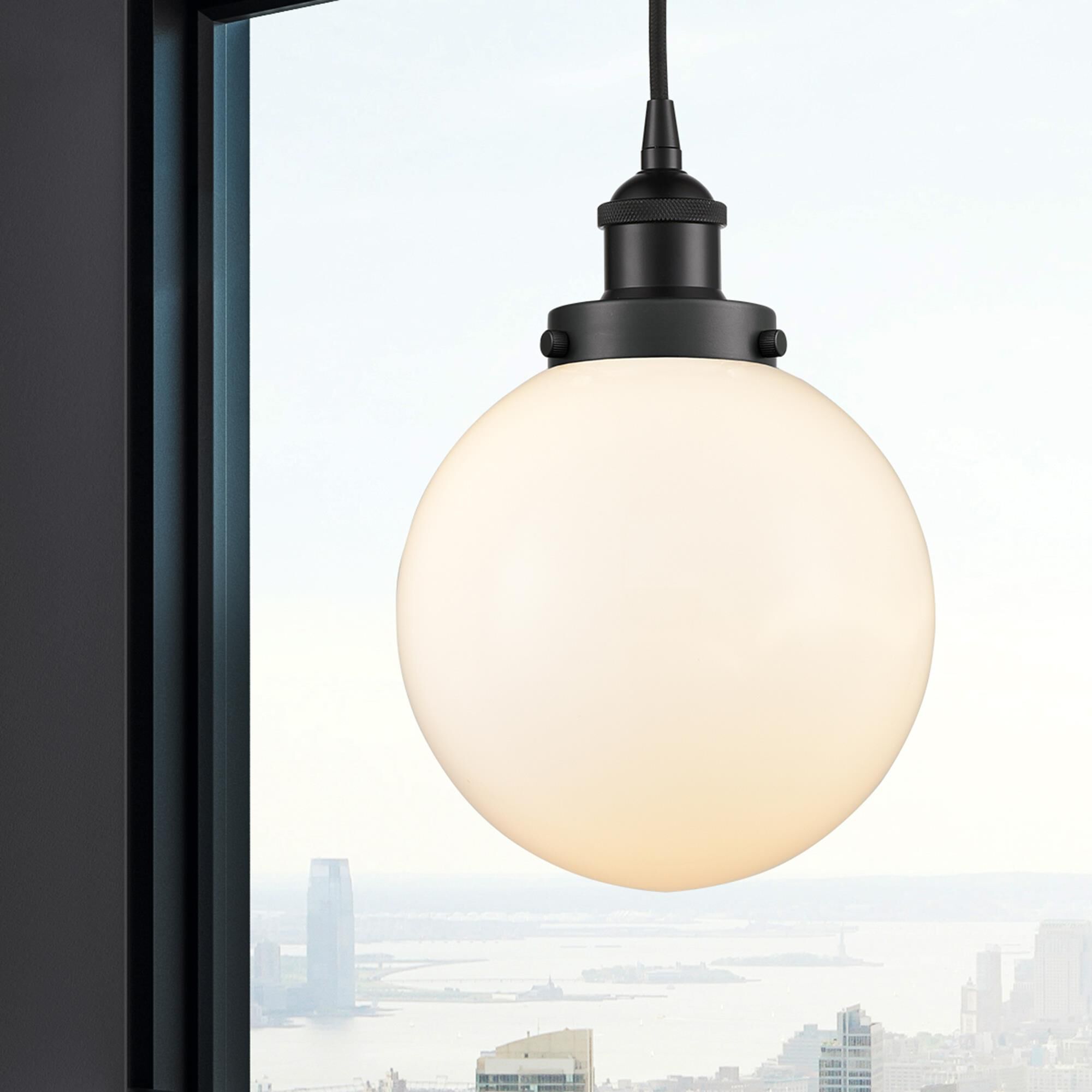 Shown in Matte Black finish and Matte White Cased Beacon glass