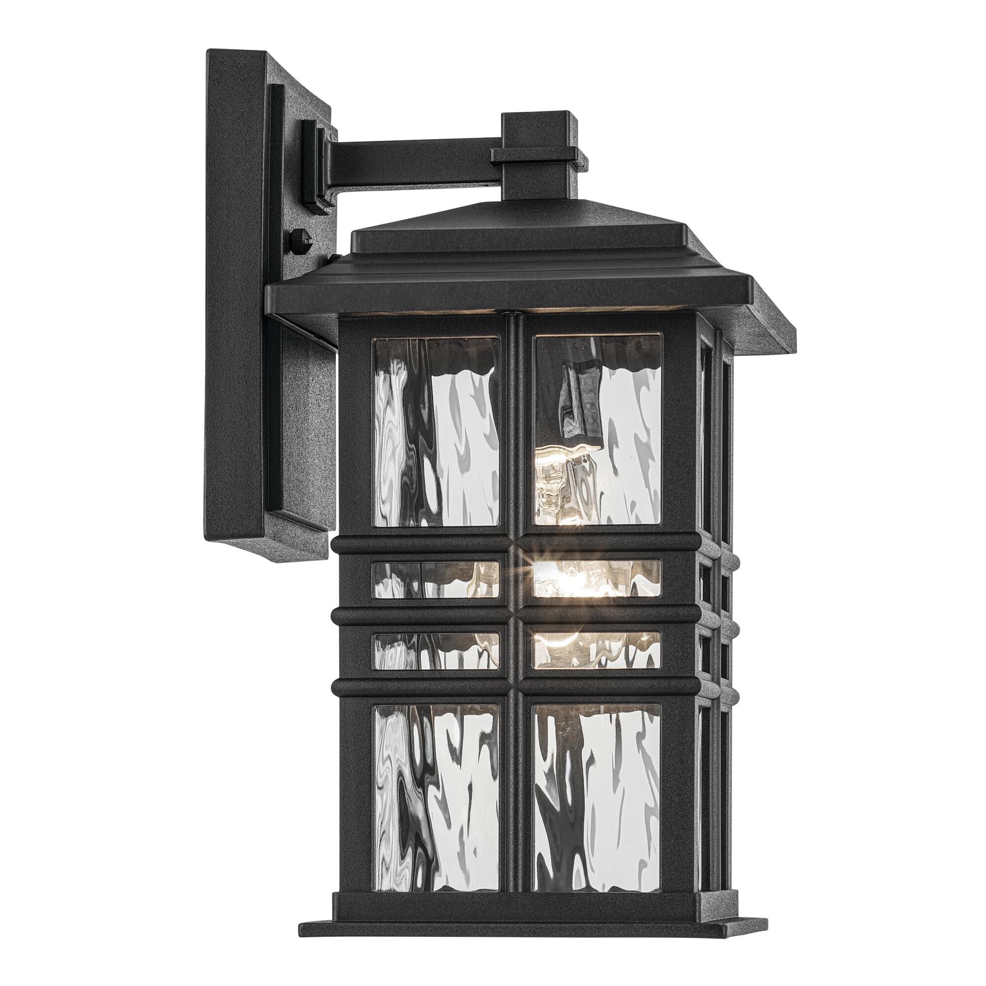 Shown in Textured Black finish and Clear Hammered glass