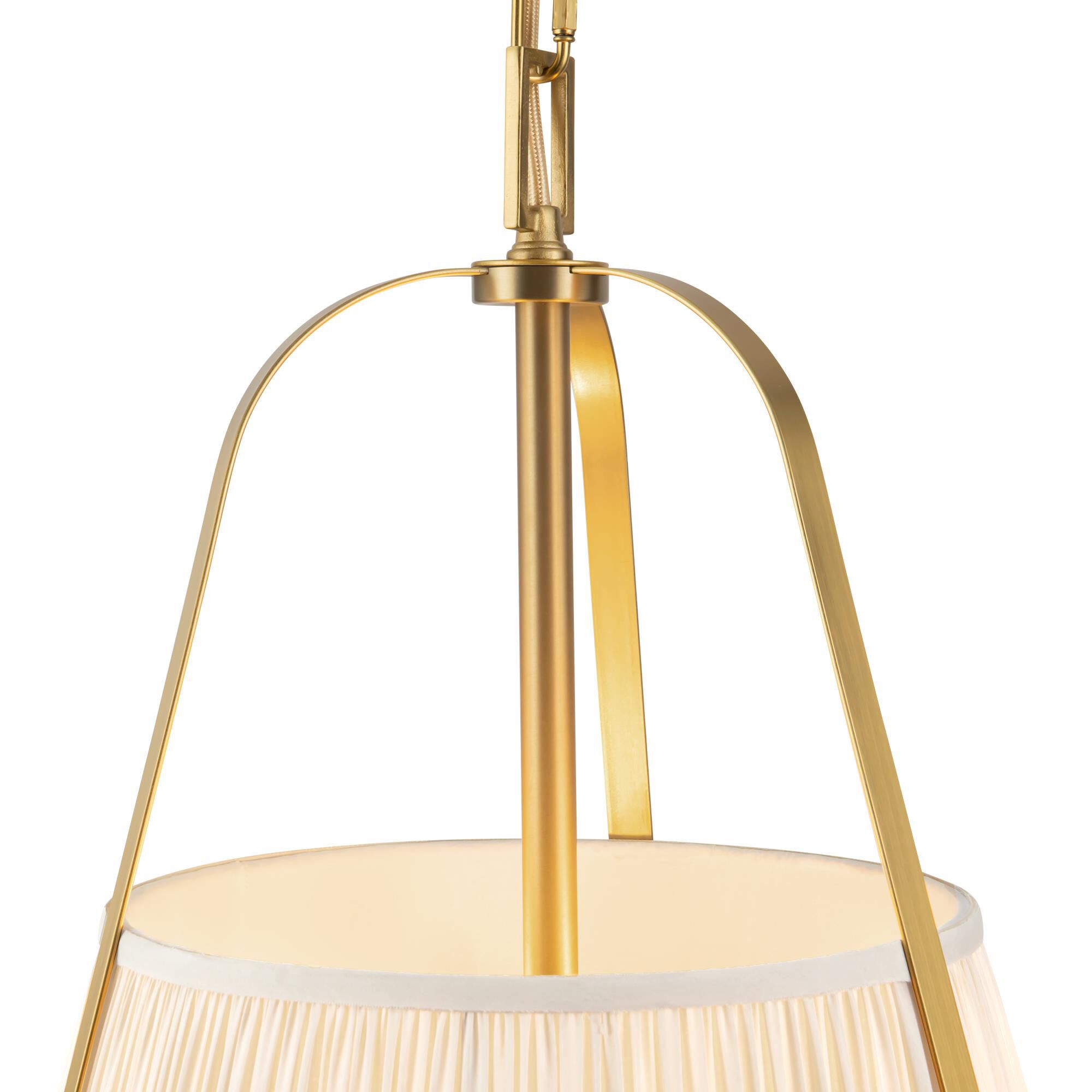 Shown in Brushed Gold finish and White Linen shade