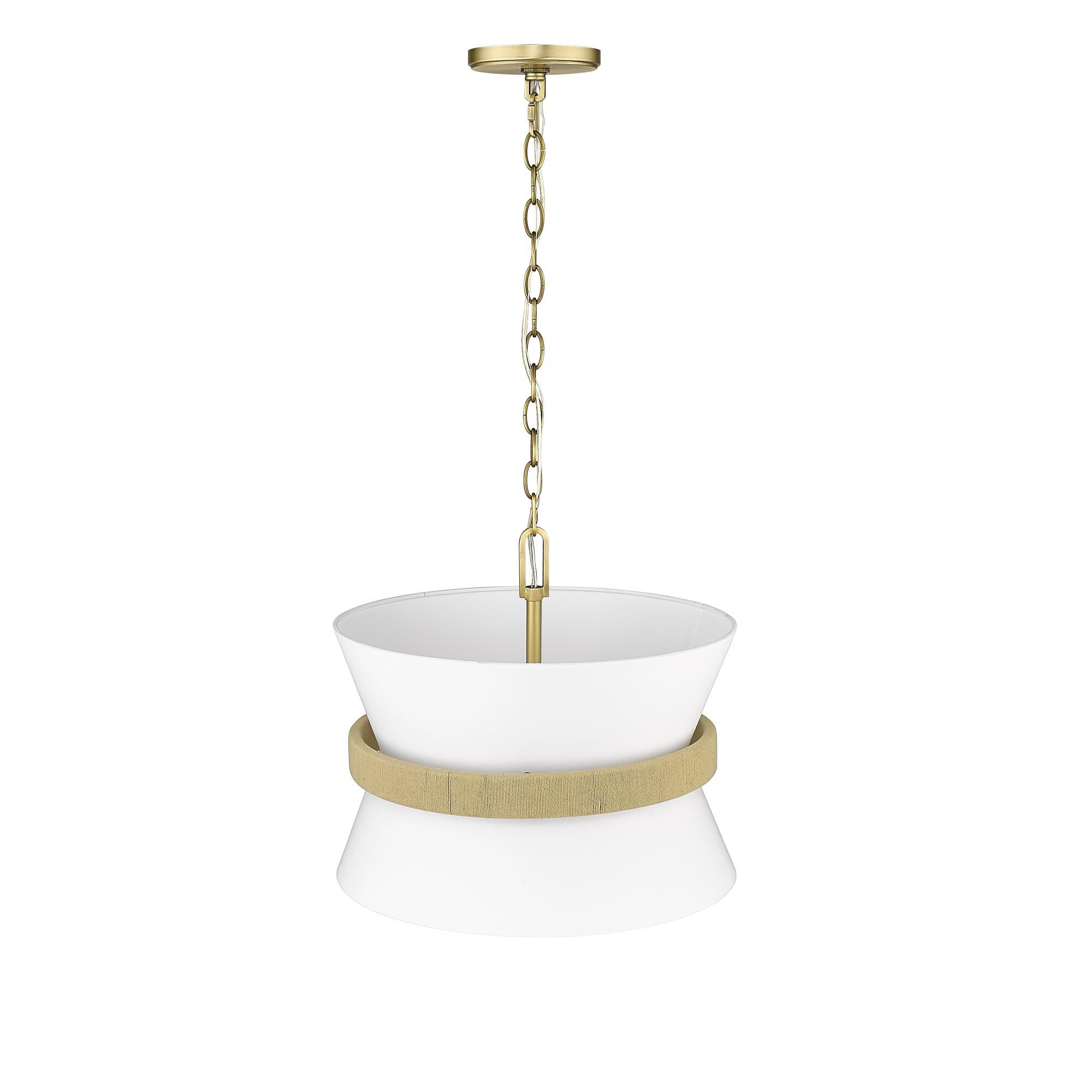Shown in Vintage Brass finish and Fabric shade