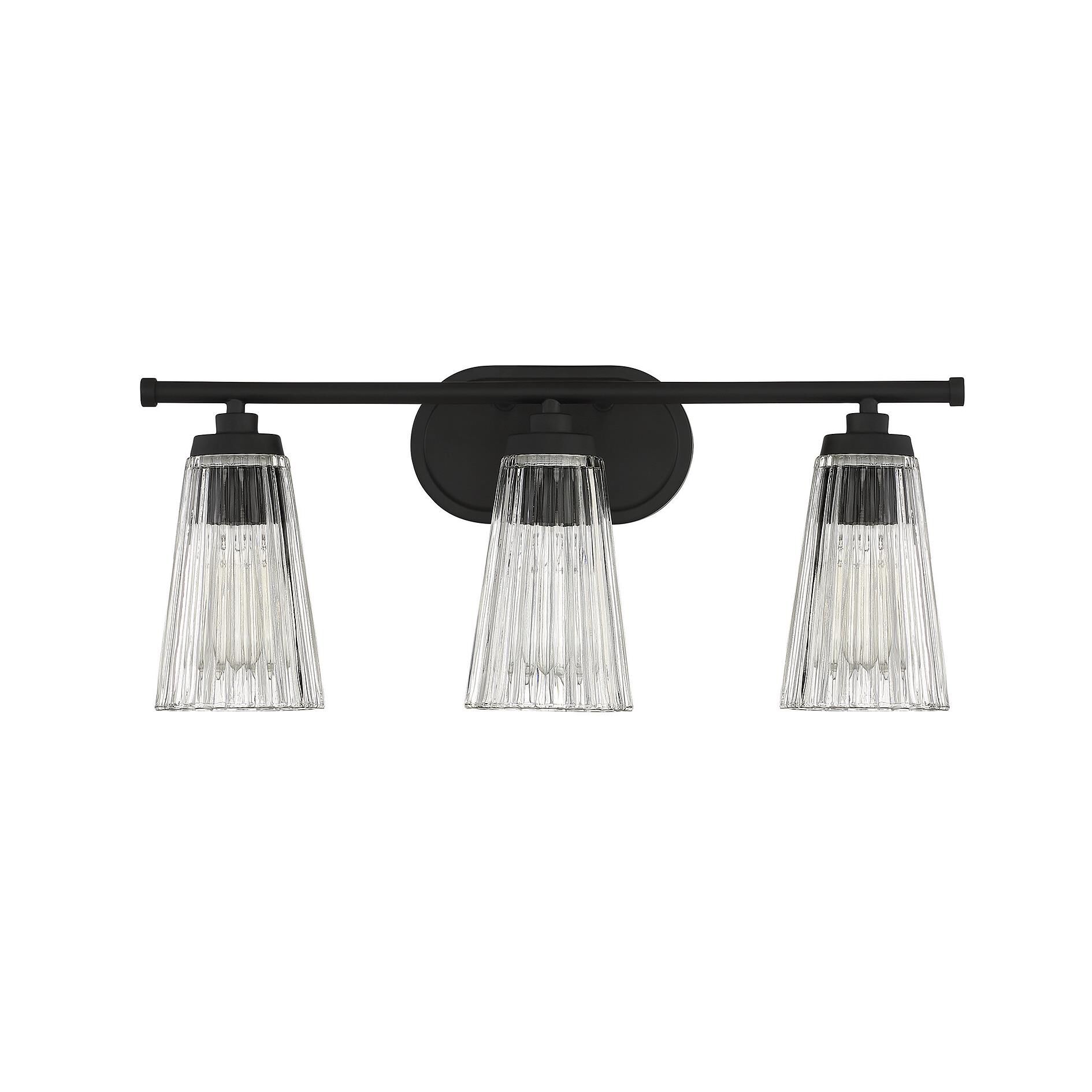 Shown in Matte Black finish and Clear Ribbed glass and Glass shade