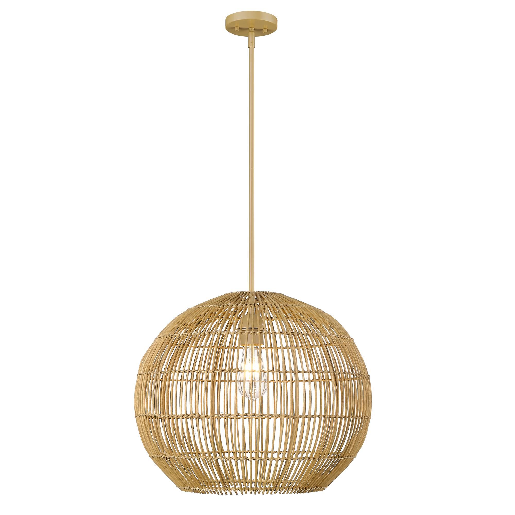 Shown in Tan Metal With Camel Rattan finish and Rattan shade