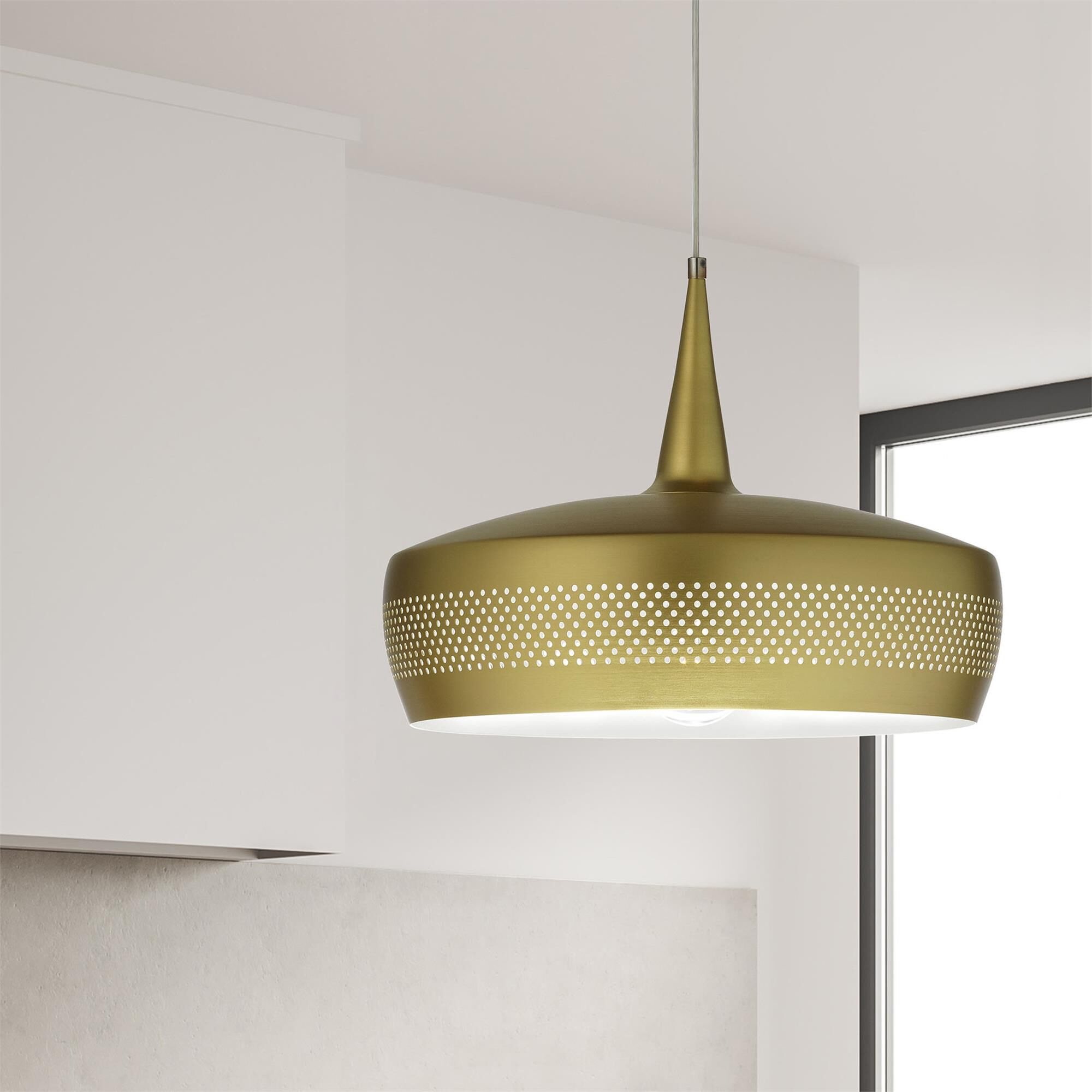 Shown in Aged Brass finish and Aged Brass Drum shade