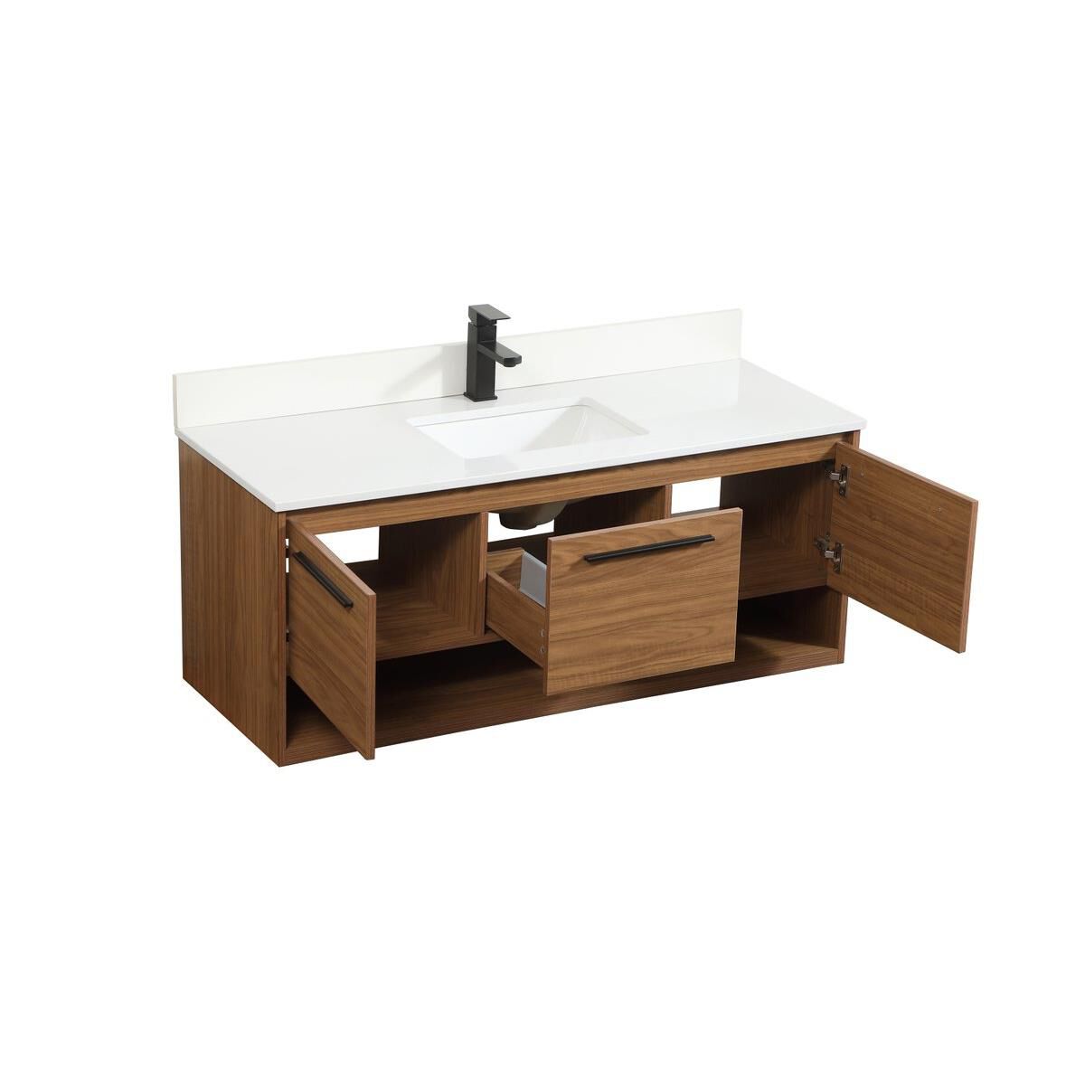 Shown in Walnut Brown finish and With Backsplash accent
