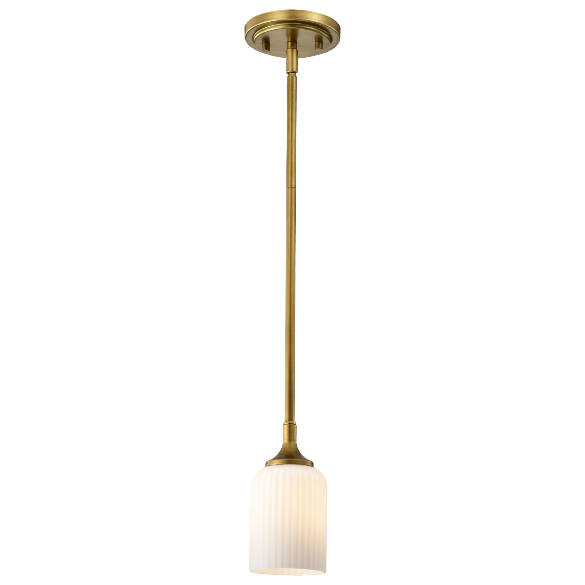 Shown in Natural Brass finish and Frosted Ribbed glass