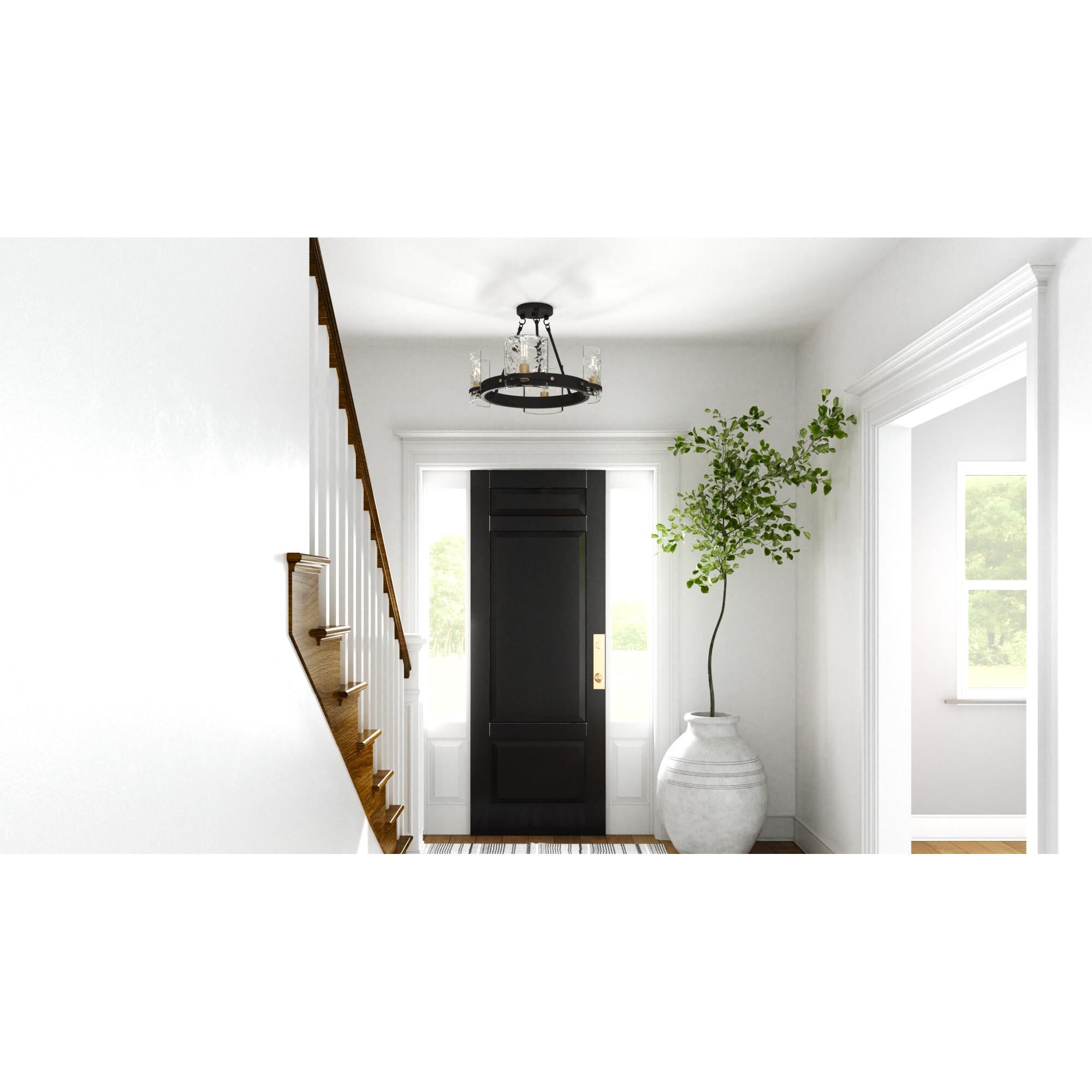 Shown in Matte Black finish and Clear Hammered glass