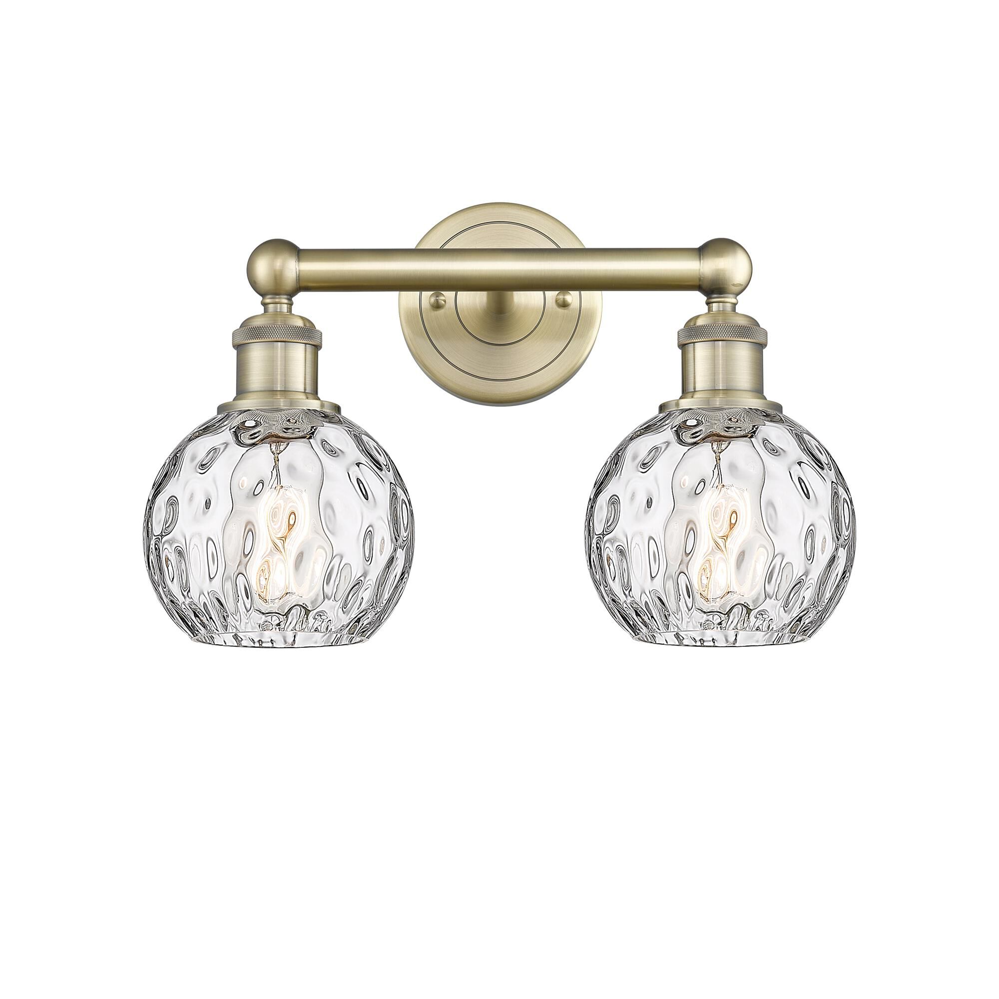 Shown in Antique Brass finish and Clear Water Glass glass