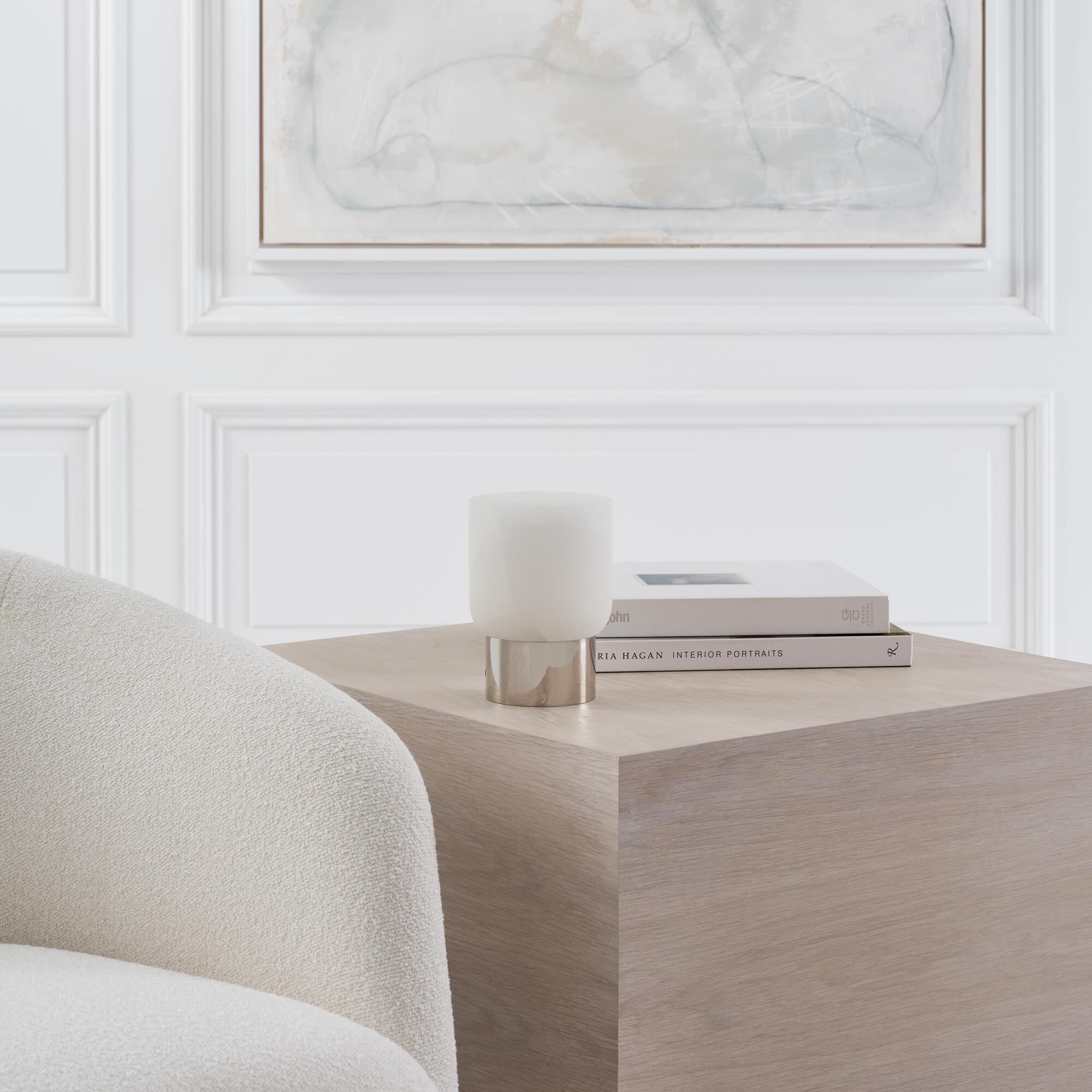 Shown in Polished Nickel finish and Alabaster shade