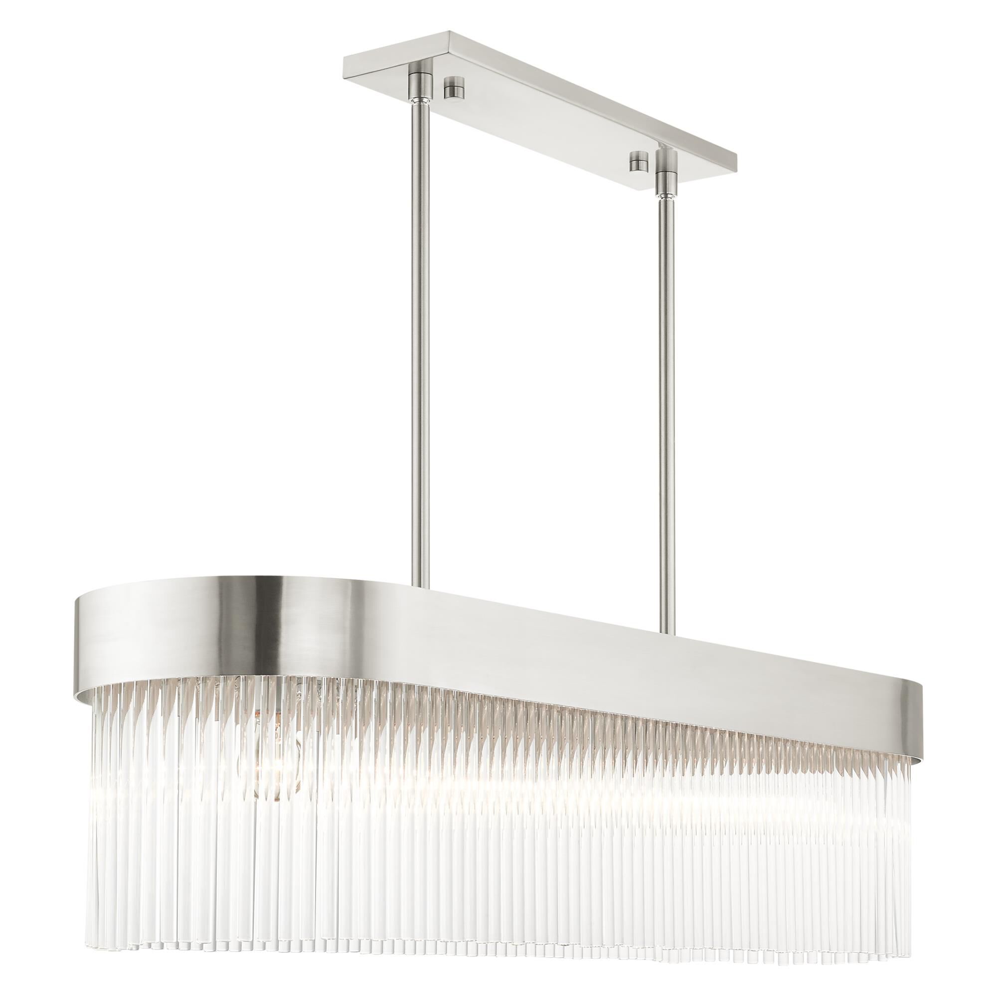 Shown in Brushed Nickel finish and Brushed Nickel Drum Shade With Clear Crystal Rods glass and Brushed Nickel Drum  With Clear Crystal Rods shade