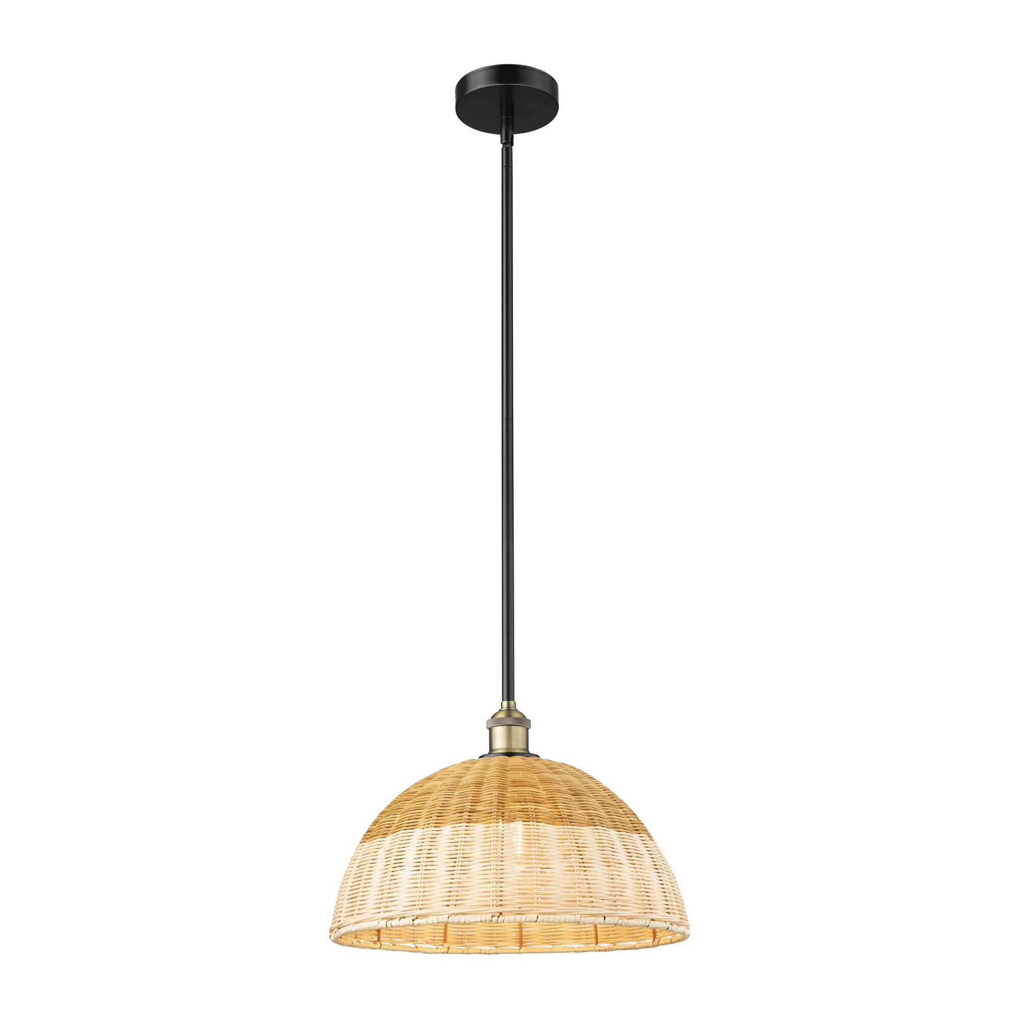 Shown in Black Antique Brass finish and Natural shade