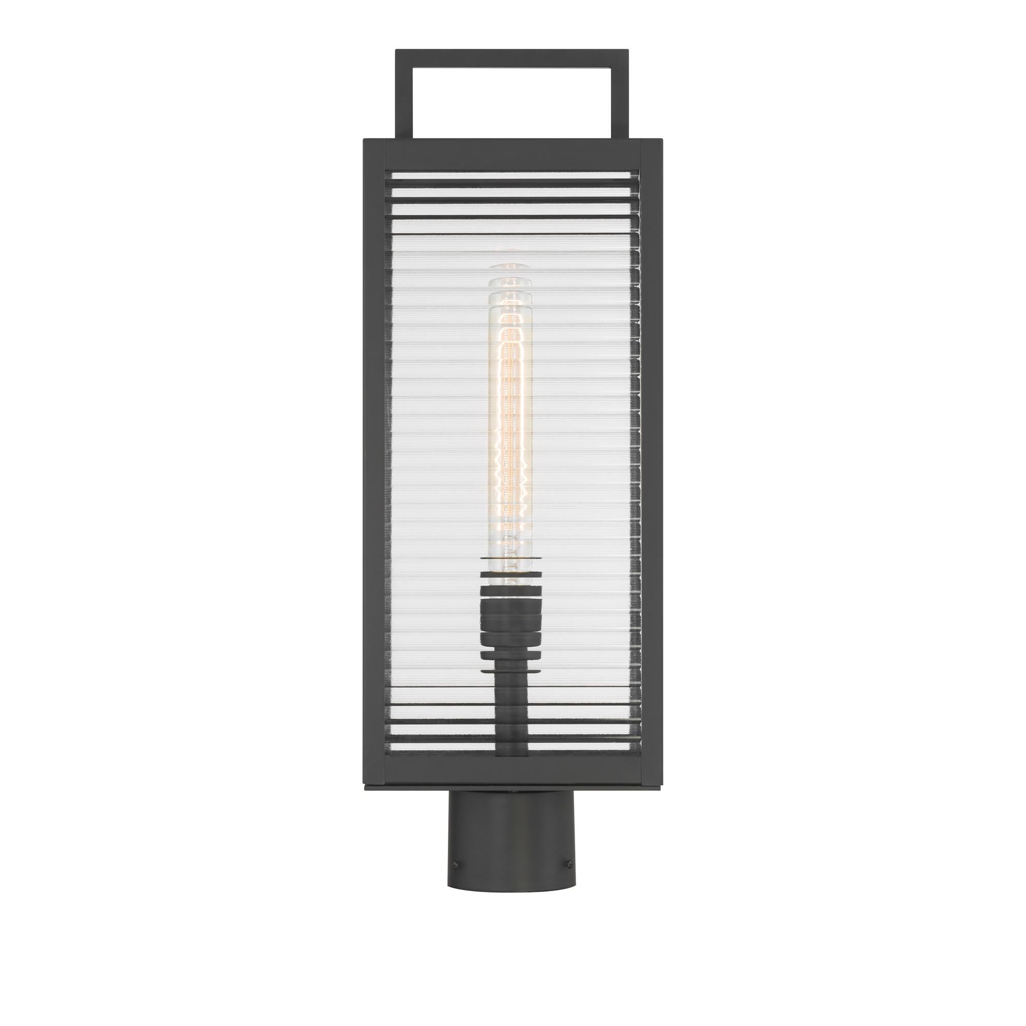 Shown in Dark Matte Black finish and Clear Ribbed glass