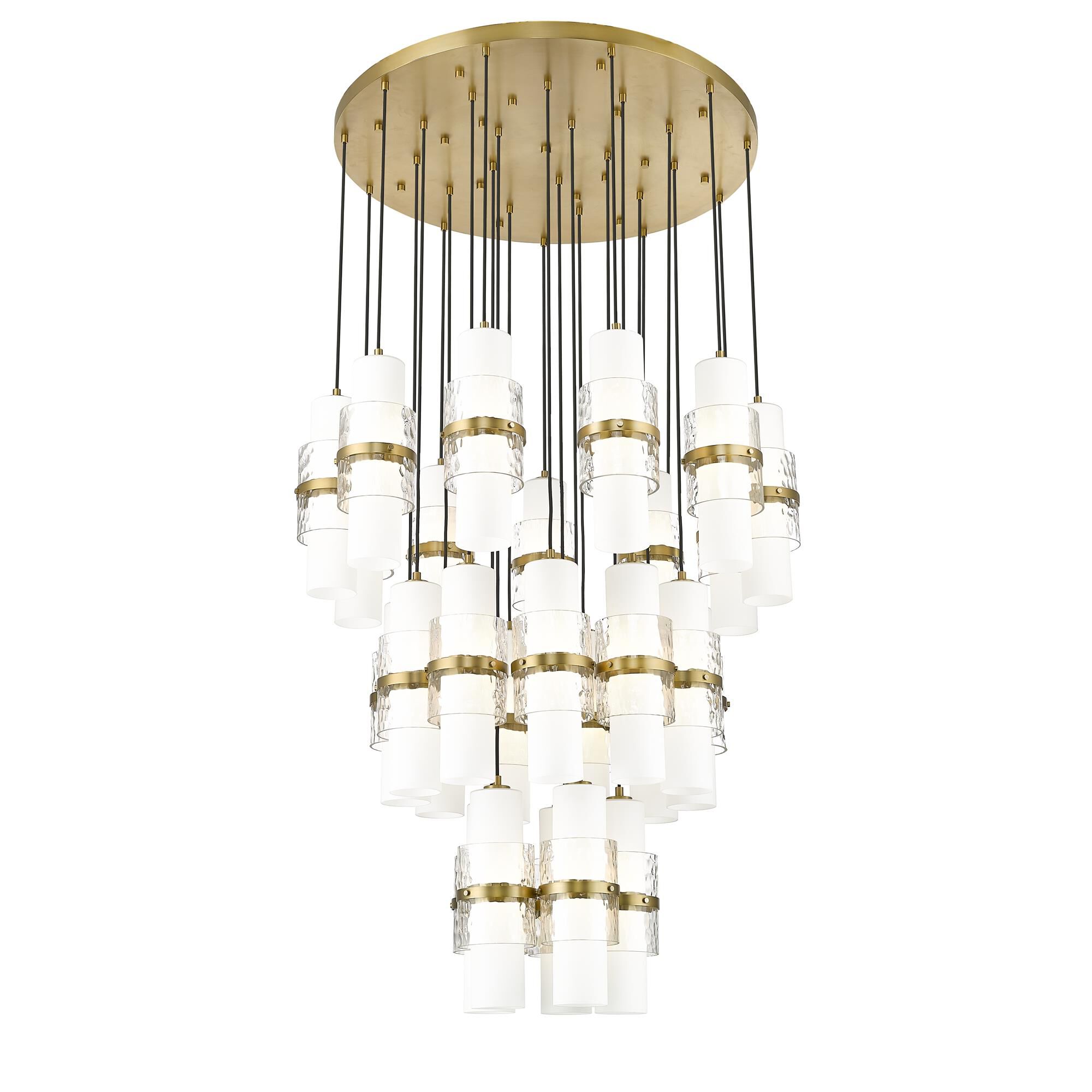 Shown in Modern Gold finish and Clear + Etched Opal glass and Clear + Etched Opal shade