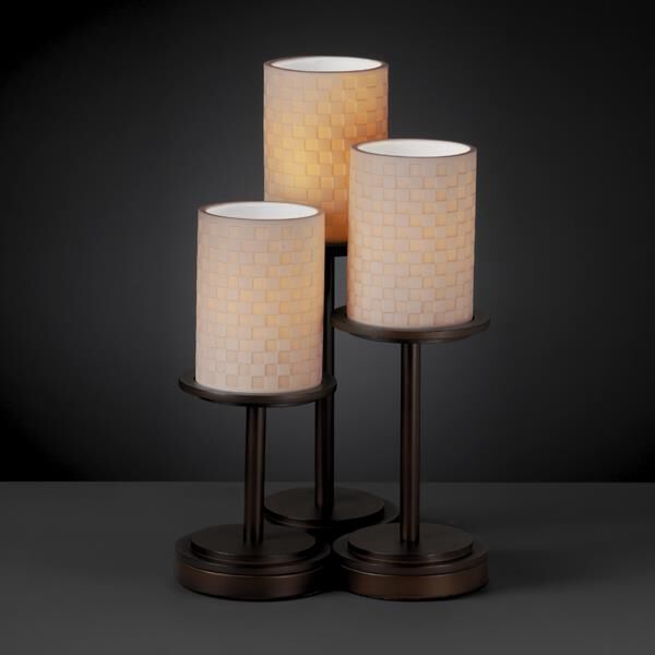 Shown in Dark Bronze finish and Checkerboard glass and Cylinder with Flat Rim (POR) shade
