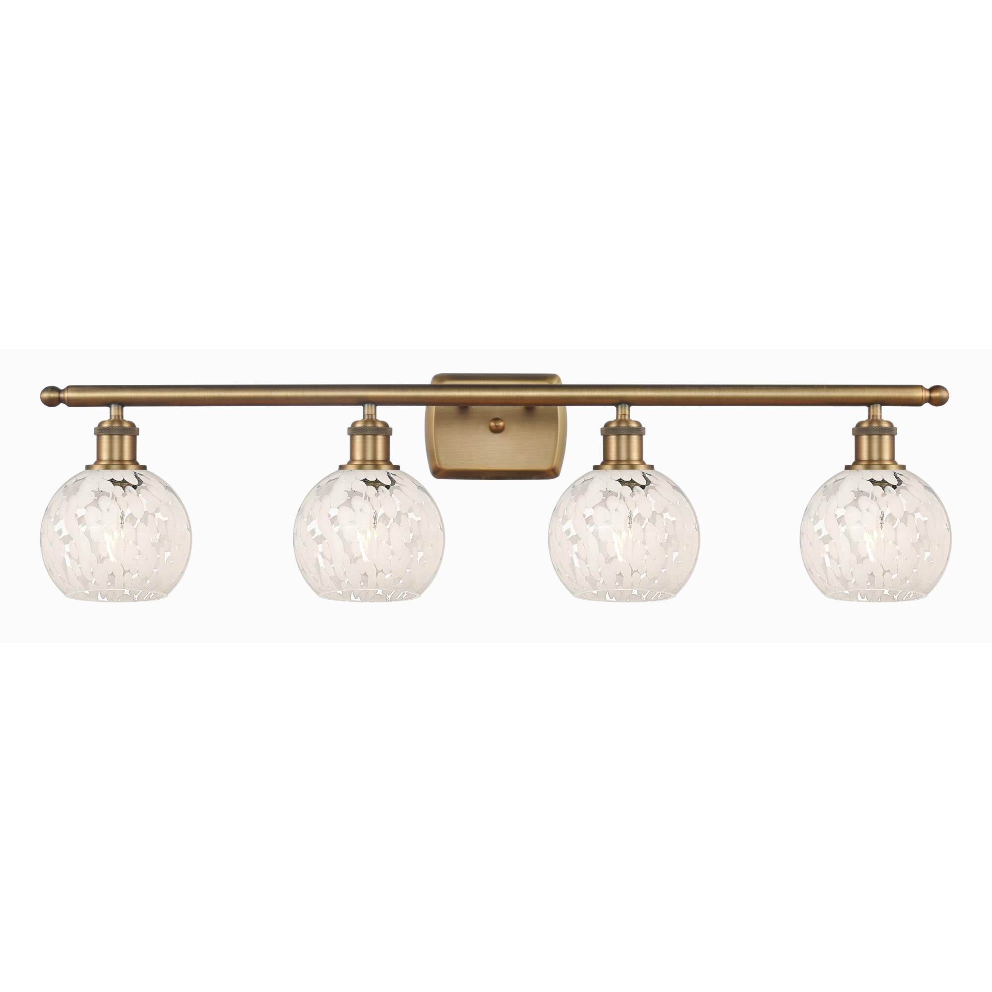 Shown in Brushed Brass finish and White Mouchette glass