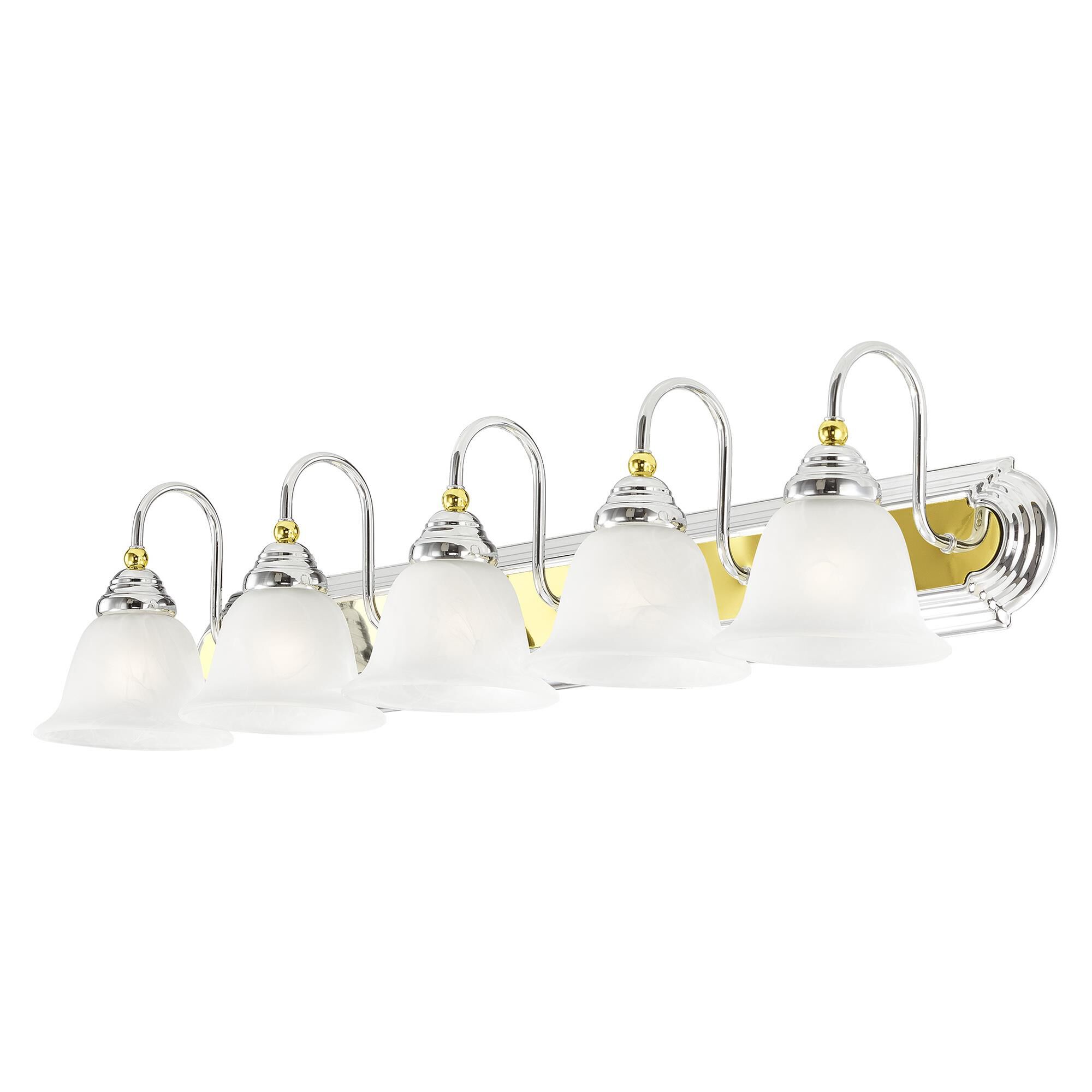 Shown in Chrome and Polished Brass finish and White Alabaster glass
