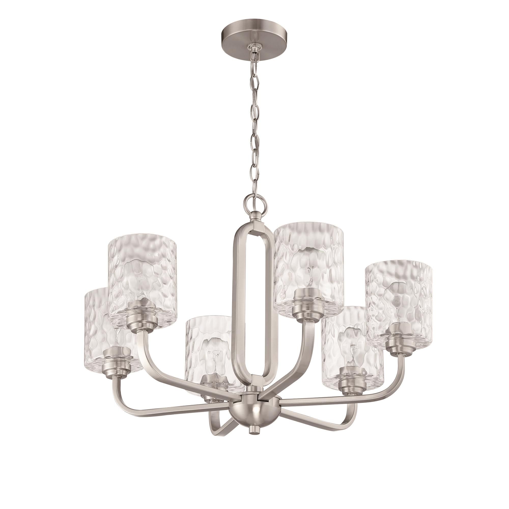 Shown in Brushed Polished Nickel finish and Clear Hammered glass and Glass shade