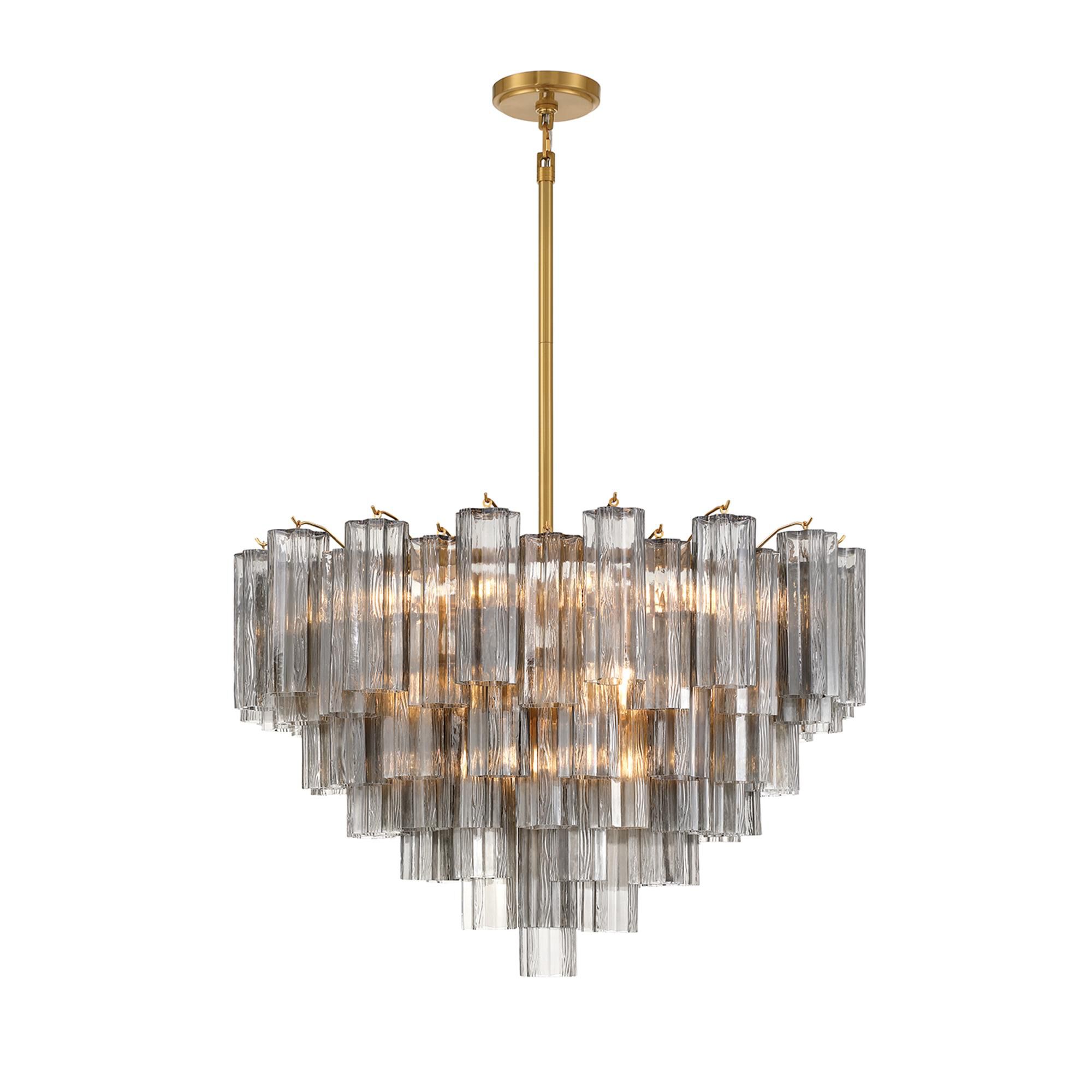 Shown in Aged Brass finish and Tronchi Smoke glass