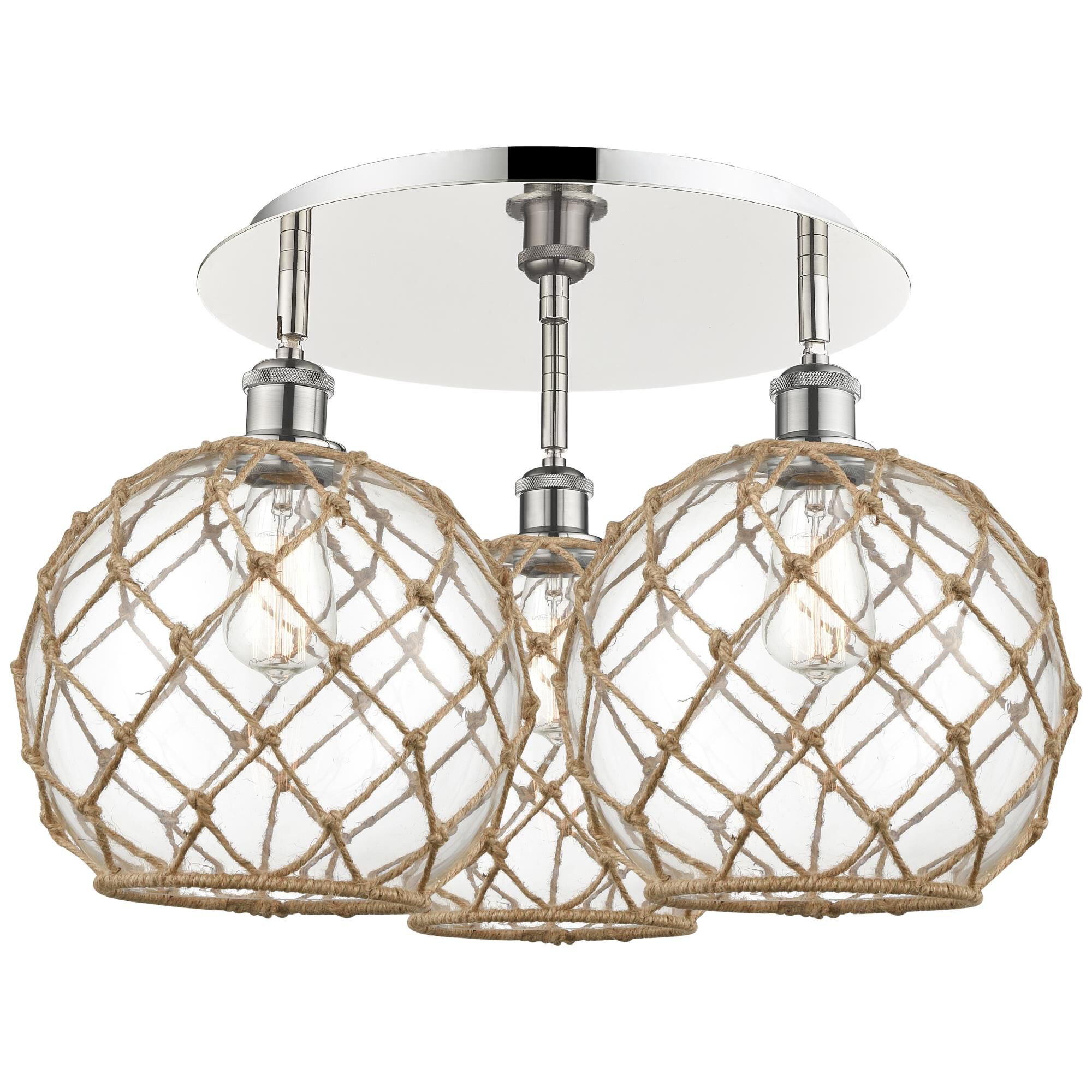 Shown in Polished Nickel finish and Clear with Brown Rope glass