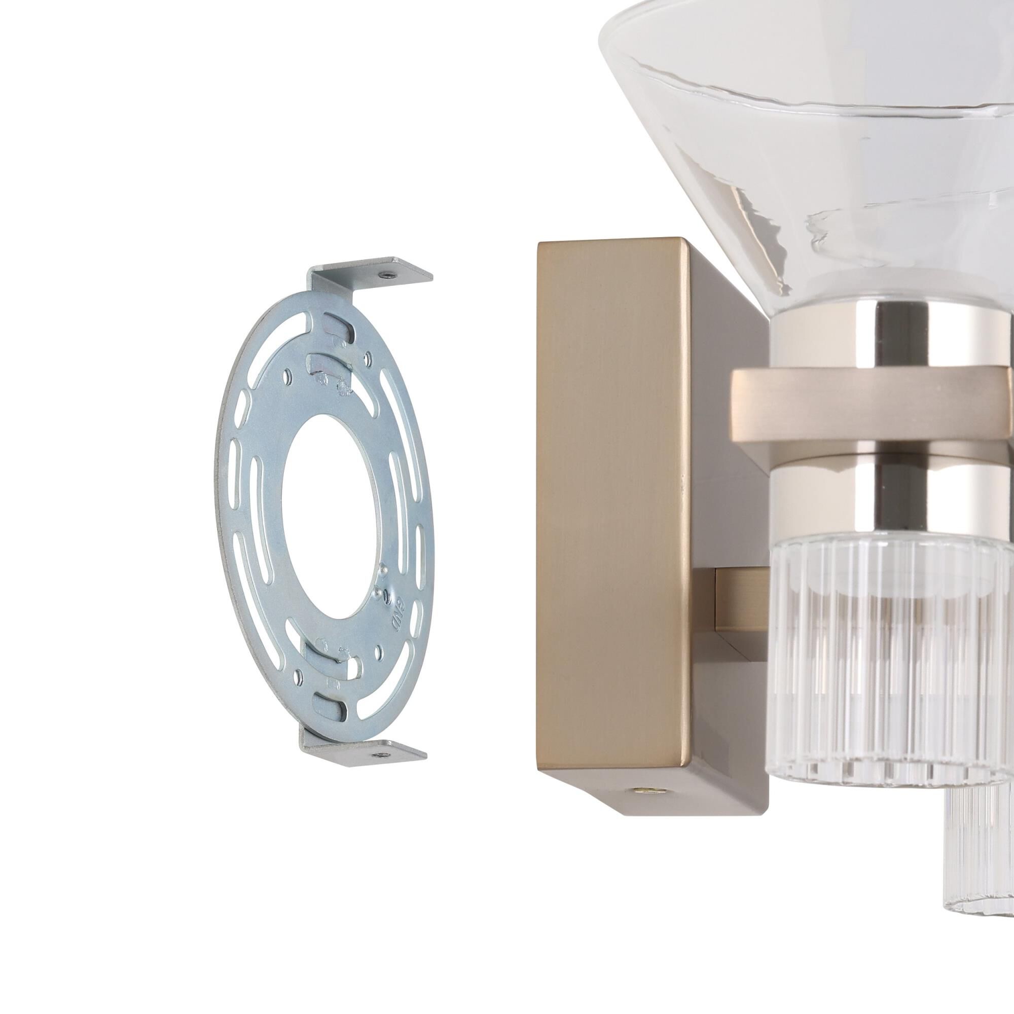 Shown in Champagne Gold finish and Clear, Clear Ribbed glass