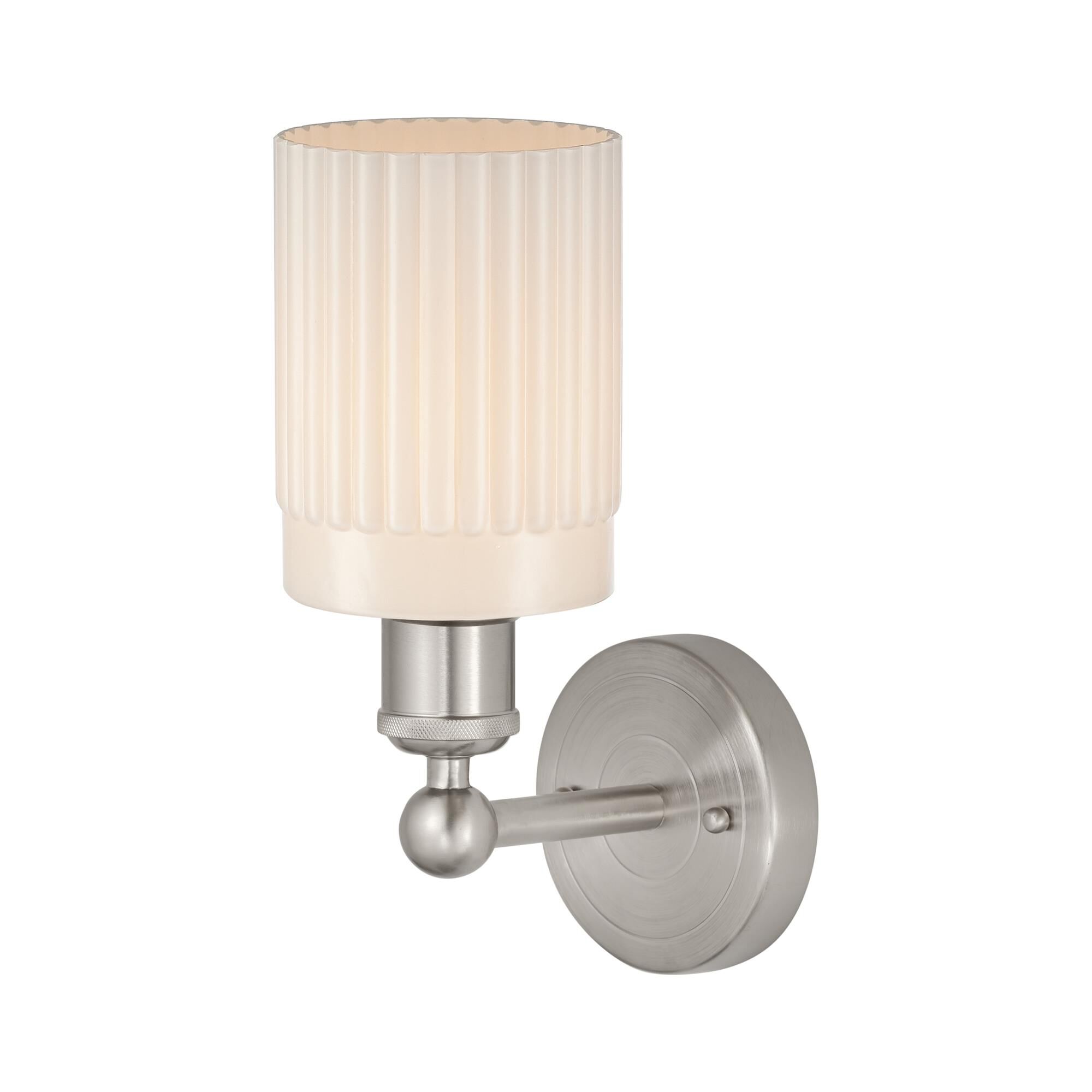 Shown in Brushed Satin Nickel  finish and Matte White glass