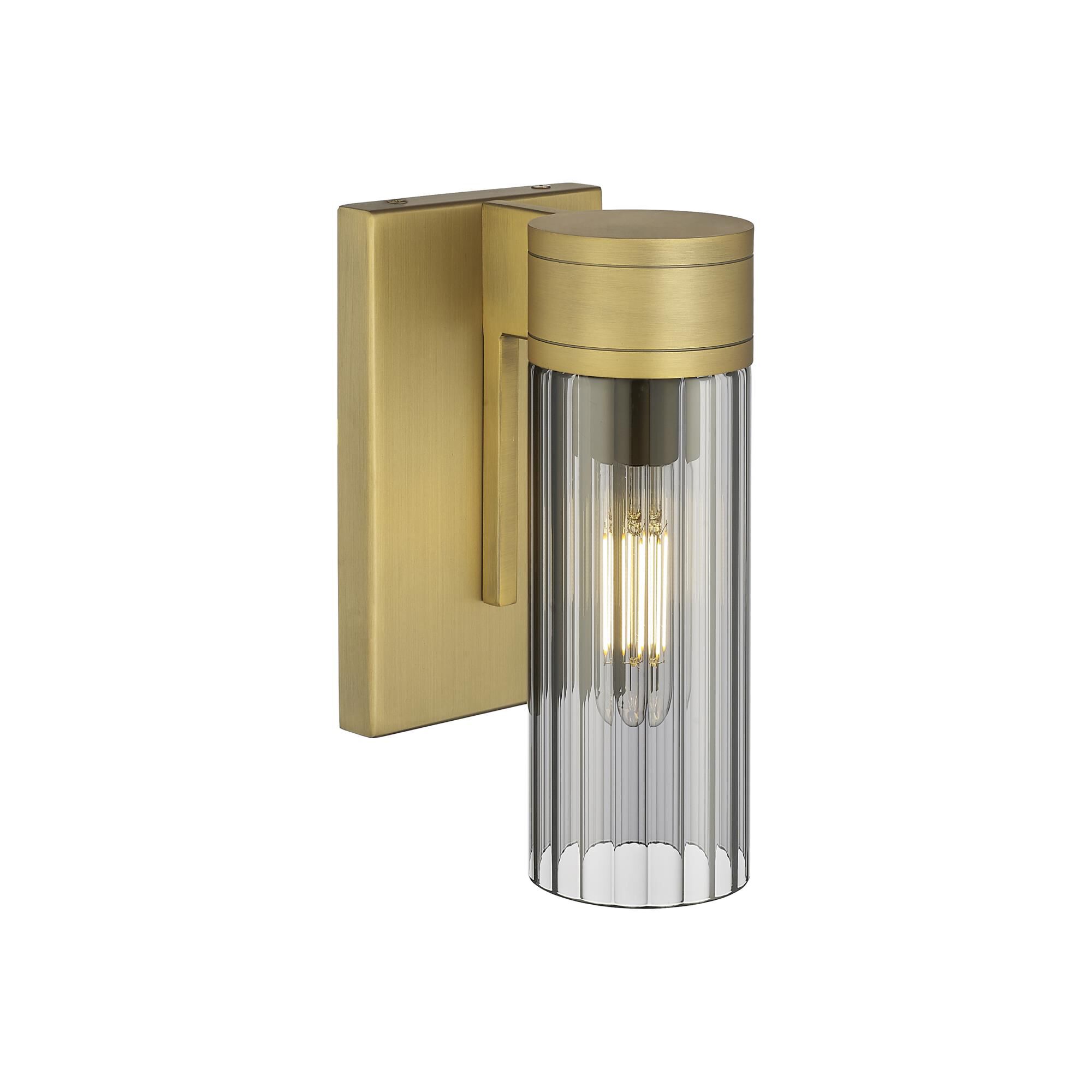 Shown in Brushed Brass finish and Plated Smoke glass