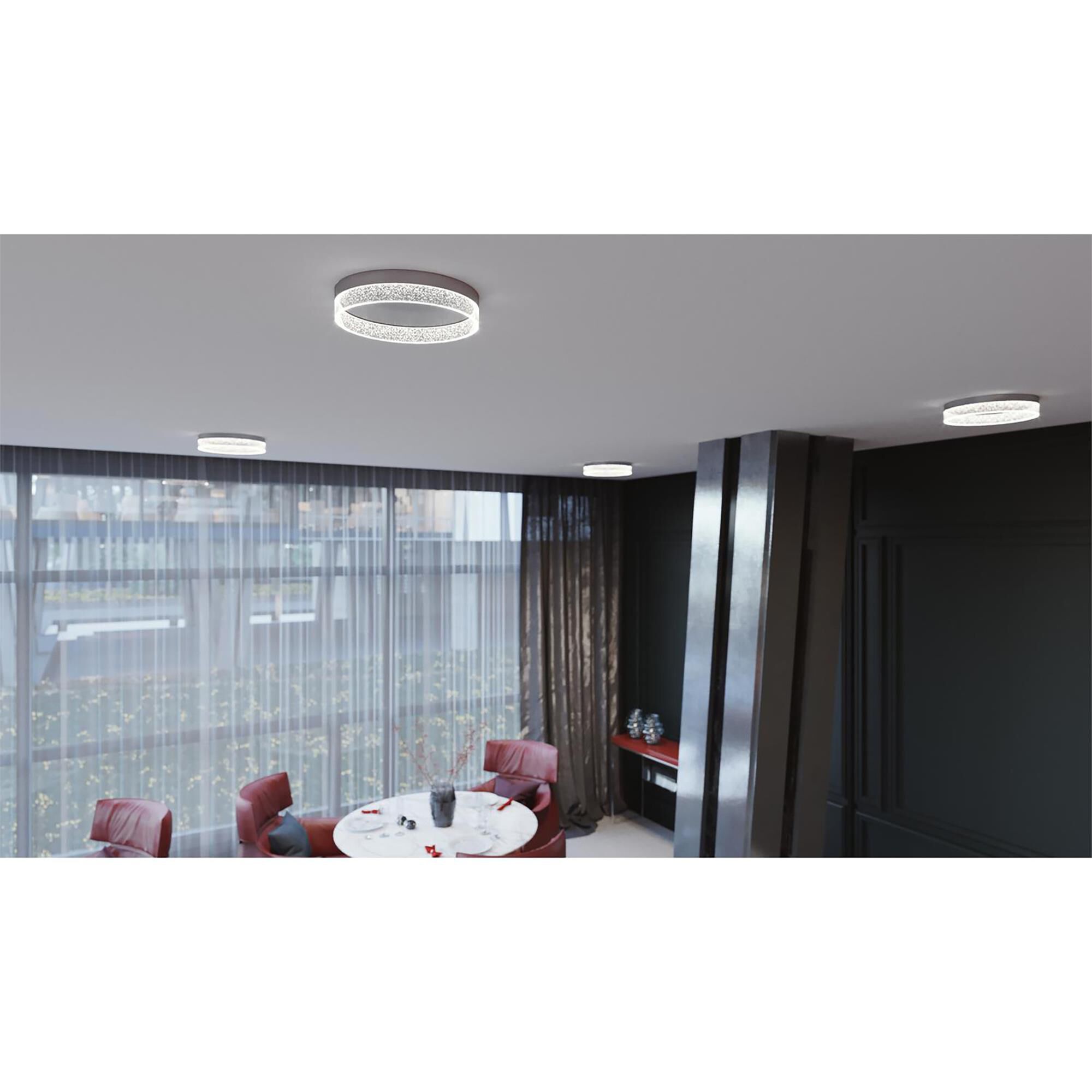 Shown in Satin Nickel finish and Clear Bubble Acrylic shade