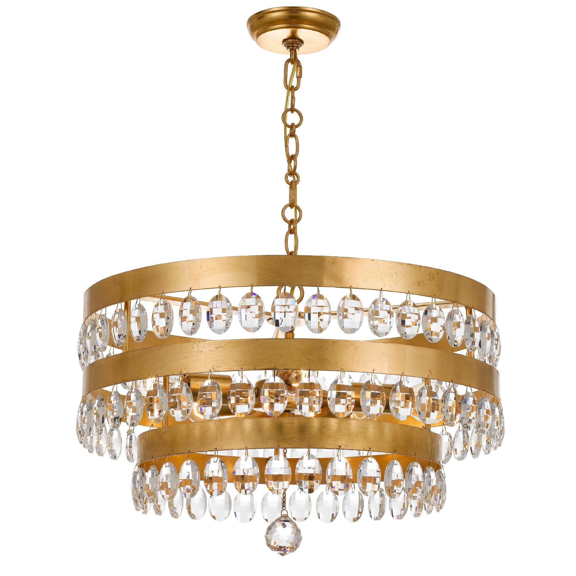 Shown in Antique Gold finish and Clear Elliptical Faceted crystal