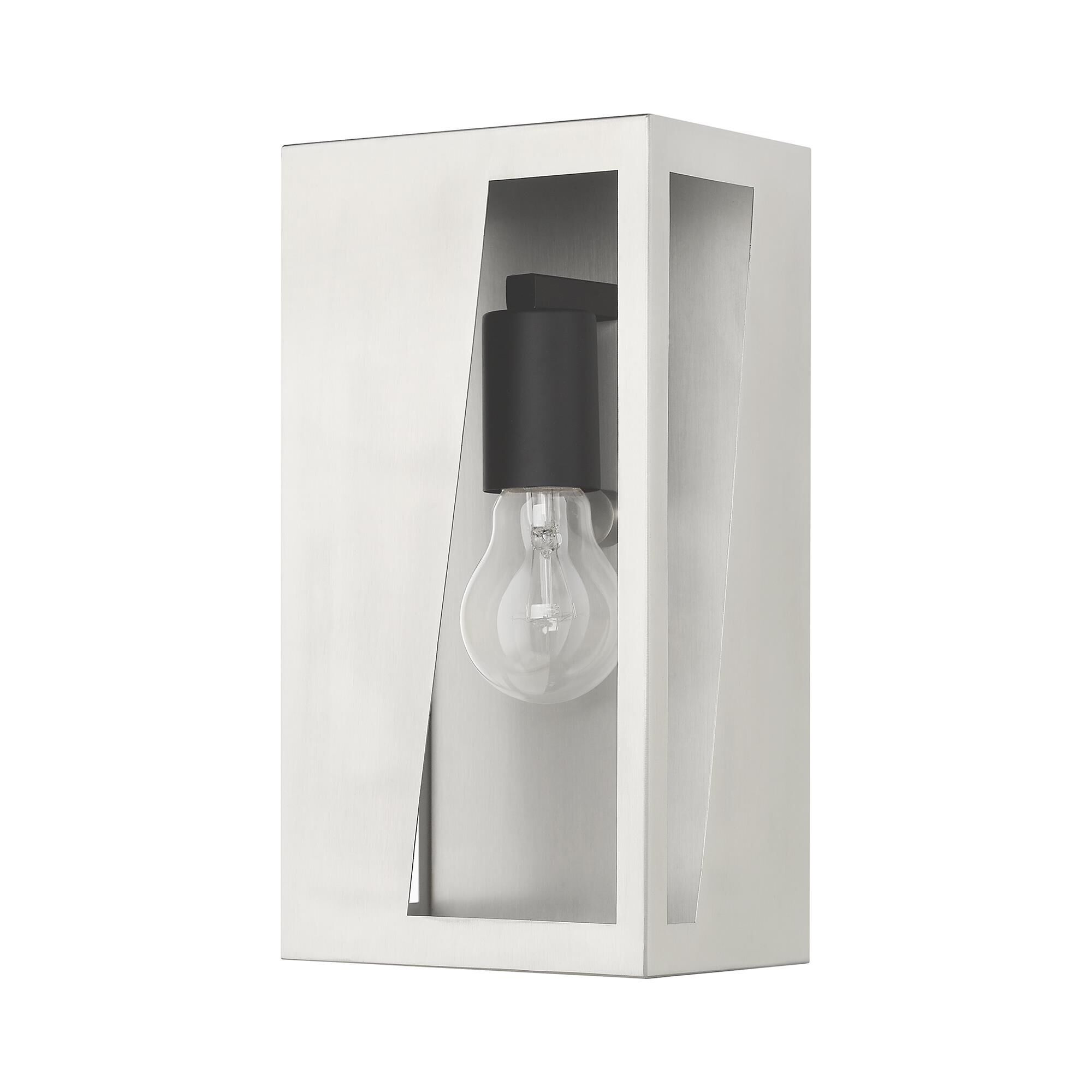 Shown in Brushed Nickel with Black Accents and Brushed Nickel Stainless Steel Reflector finish and Clear  glass