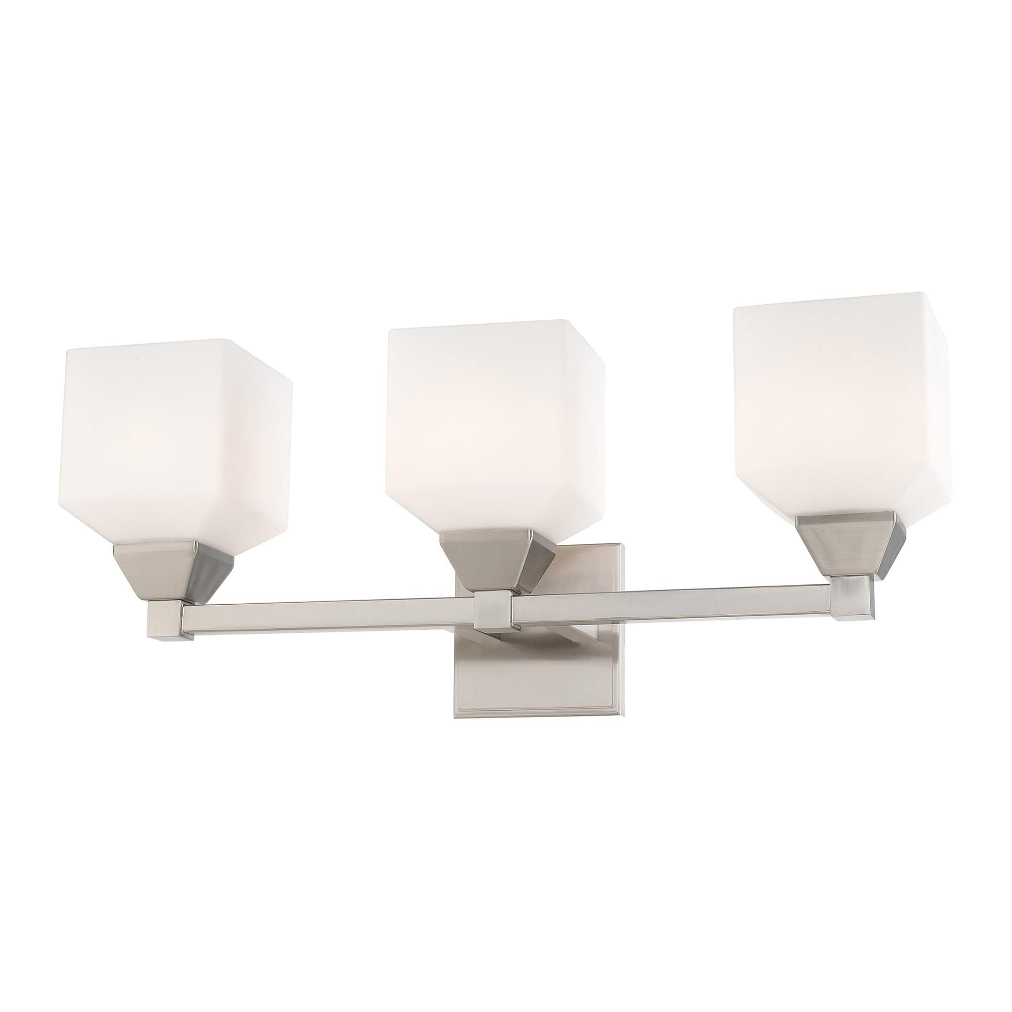 Shown in Brushed Nickel finish and Hand Blown Satin Opal White glass