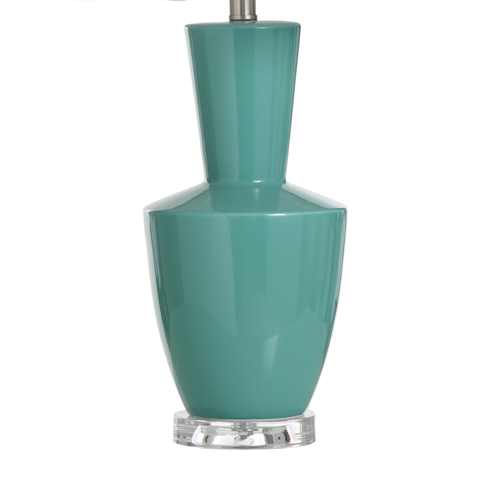 Shown in Tuquoise, Silver and Clear finish and White Fabric shade