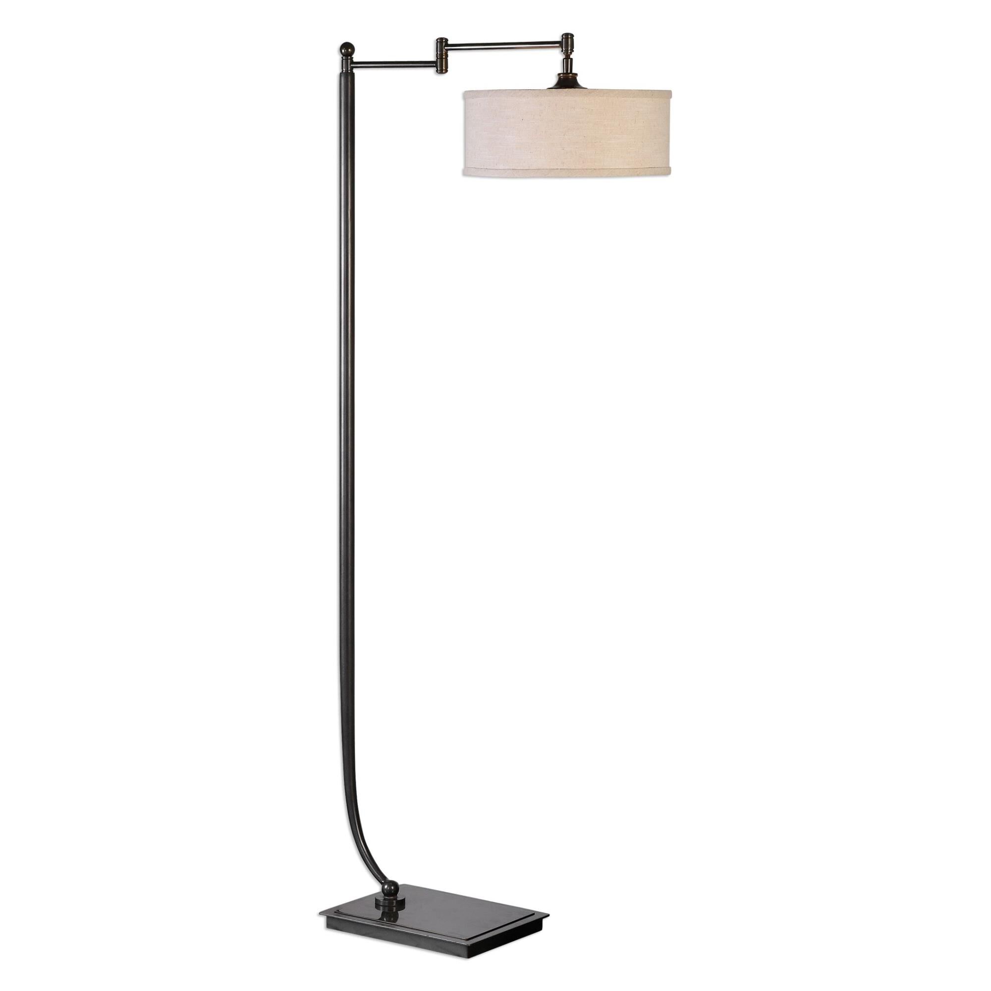 Shown in Dark Bronze-Oxidized Bronze finish and Beige Linen Fabric shade