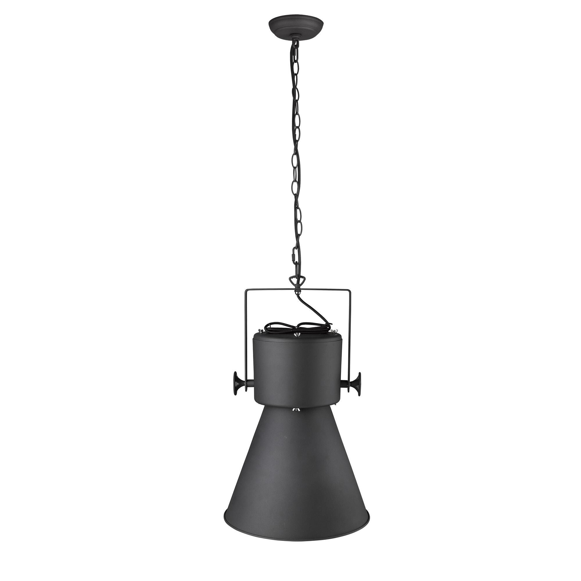 Shown in Matte Black finish and Black glass and Black Metal Cone Shaped  W/ Gold Interior shade