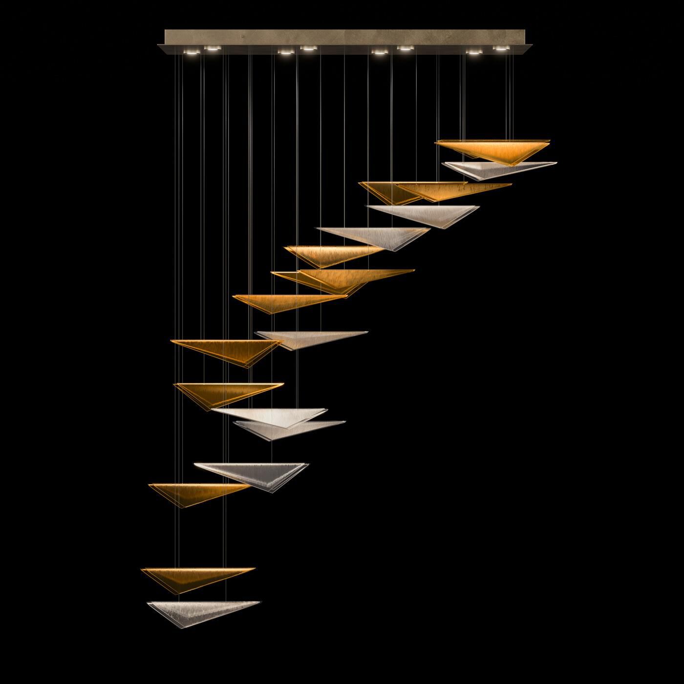 Shown in Gold finish and Amber Linear glass