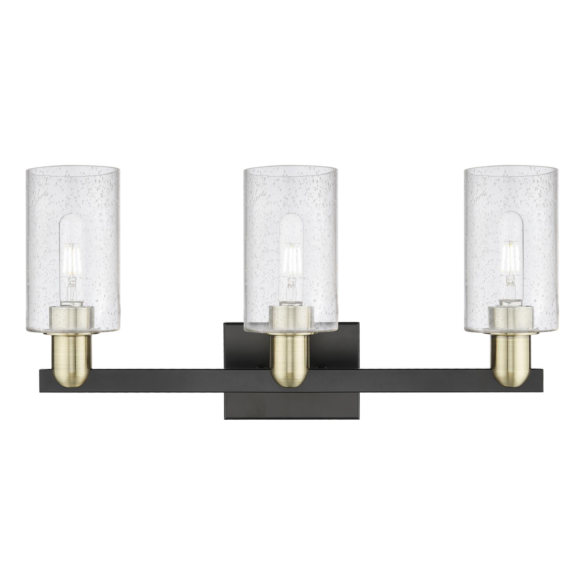 Shown in Black Antique Brass finish and Seedy glass